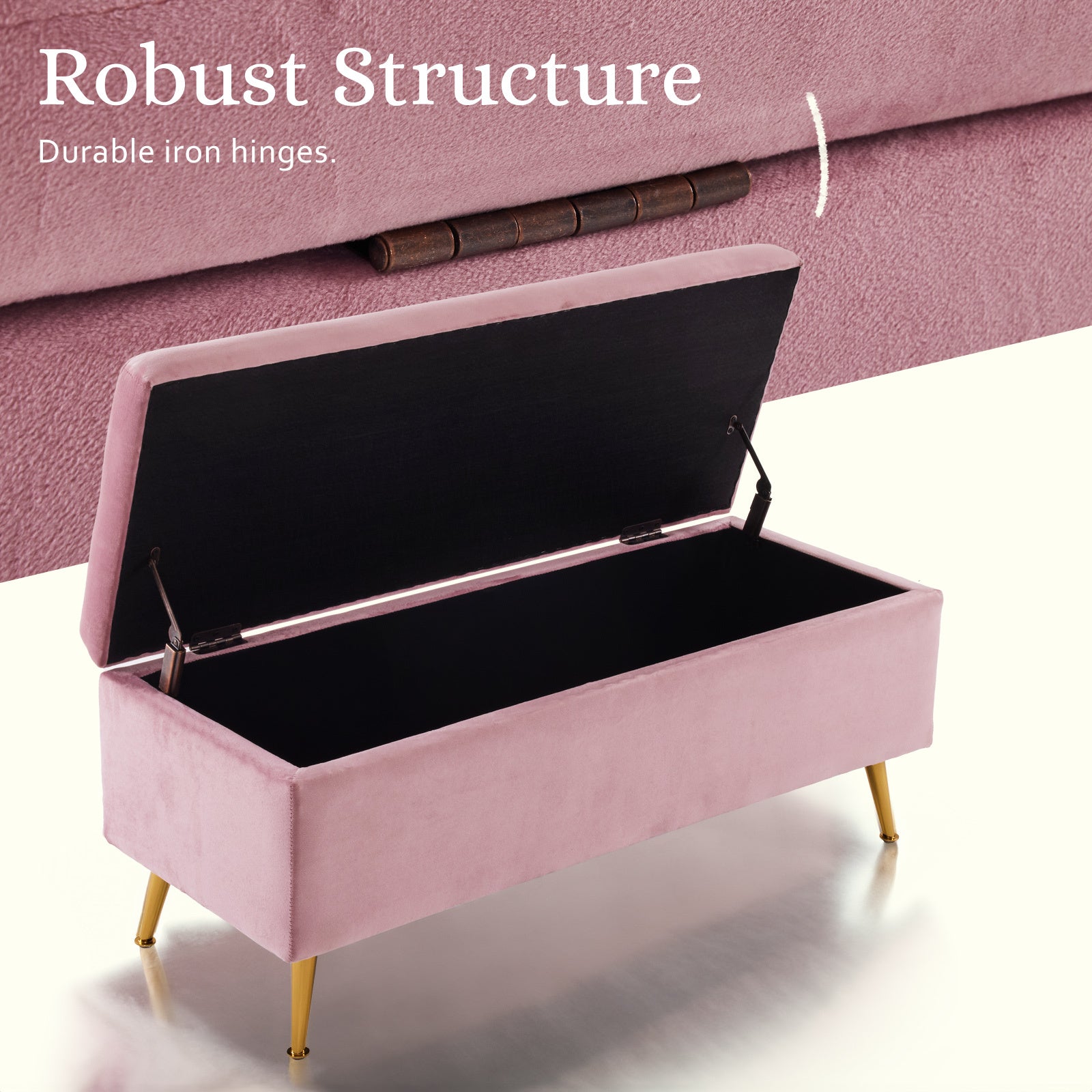 Storage Ottoman Stool Bench Seat 110cm Velvet PINK 9