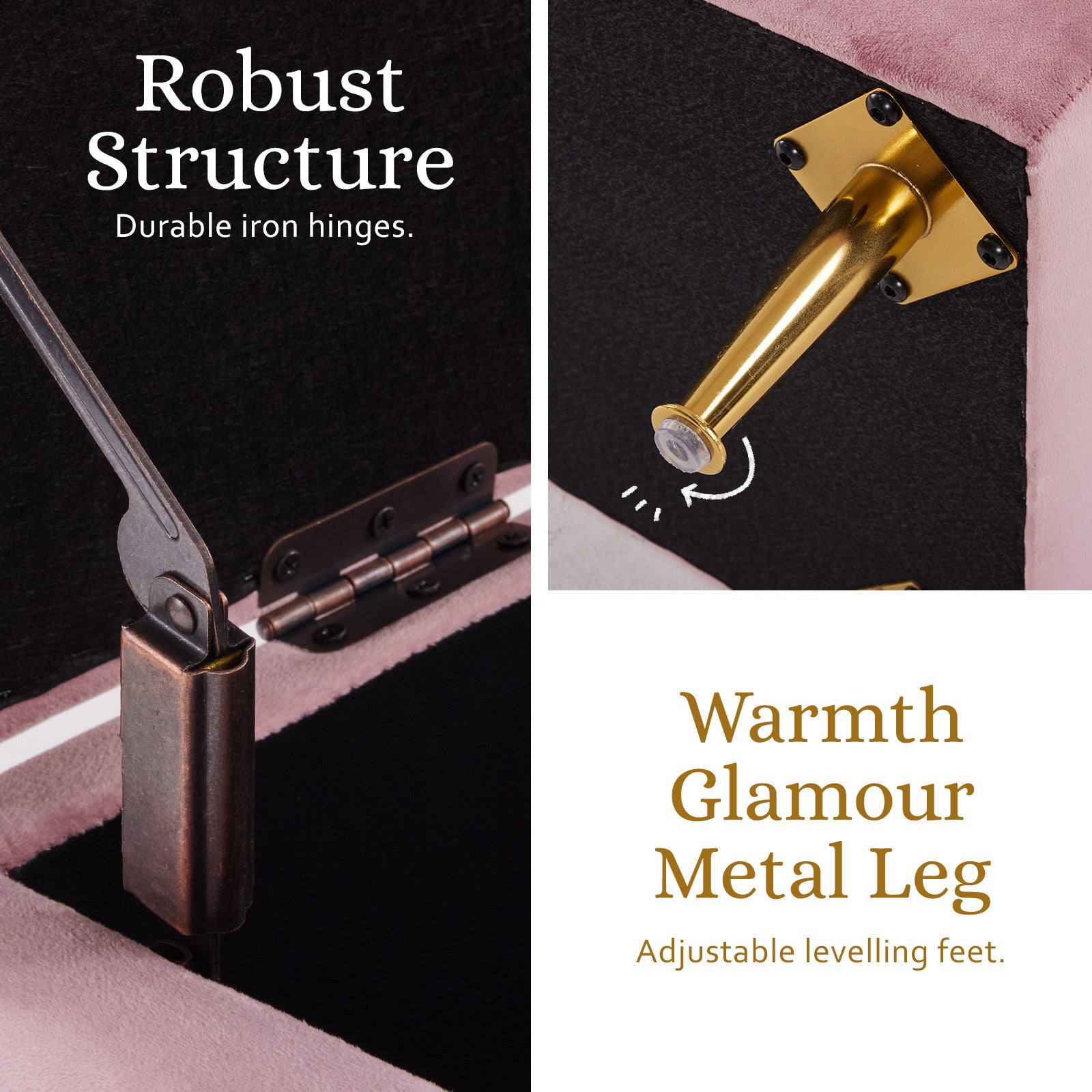 Storage Ottoman Stool Bench Seat 110cm Velvet PINK 10