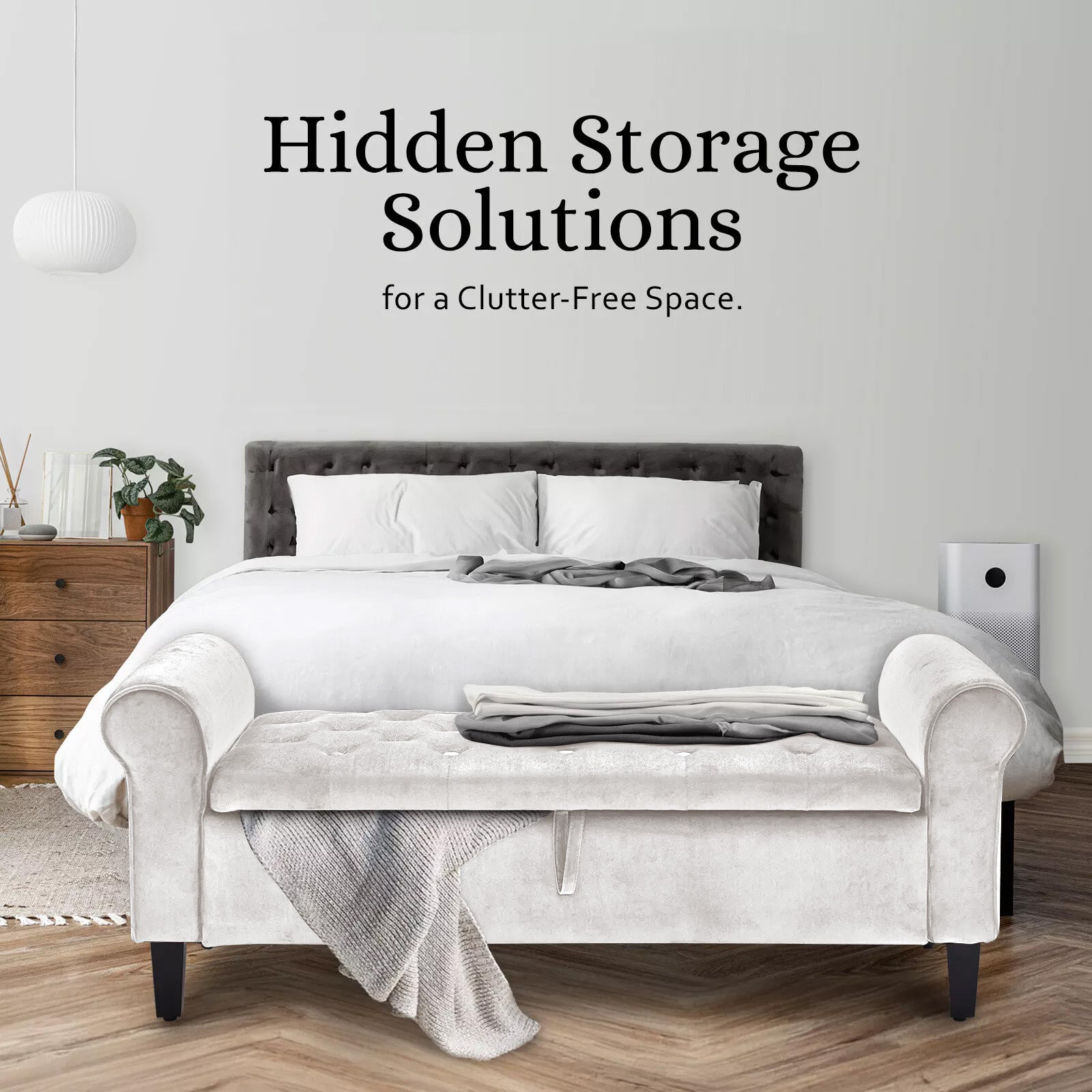 Storage Ottoman Stool Arm Bench Seat 132cm Velvet BEIGE 3