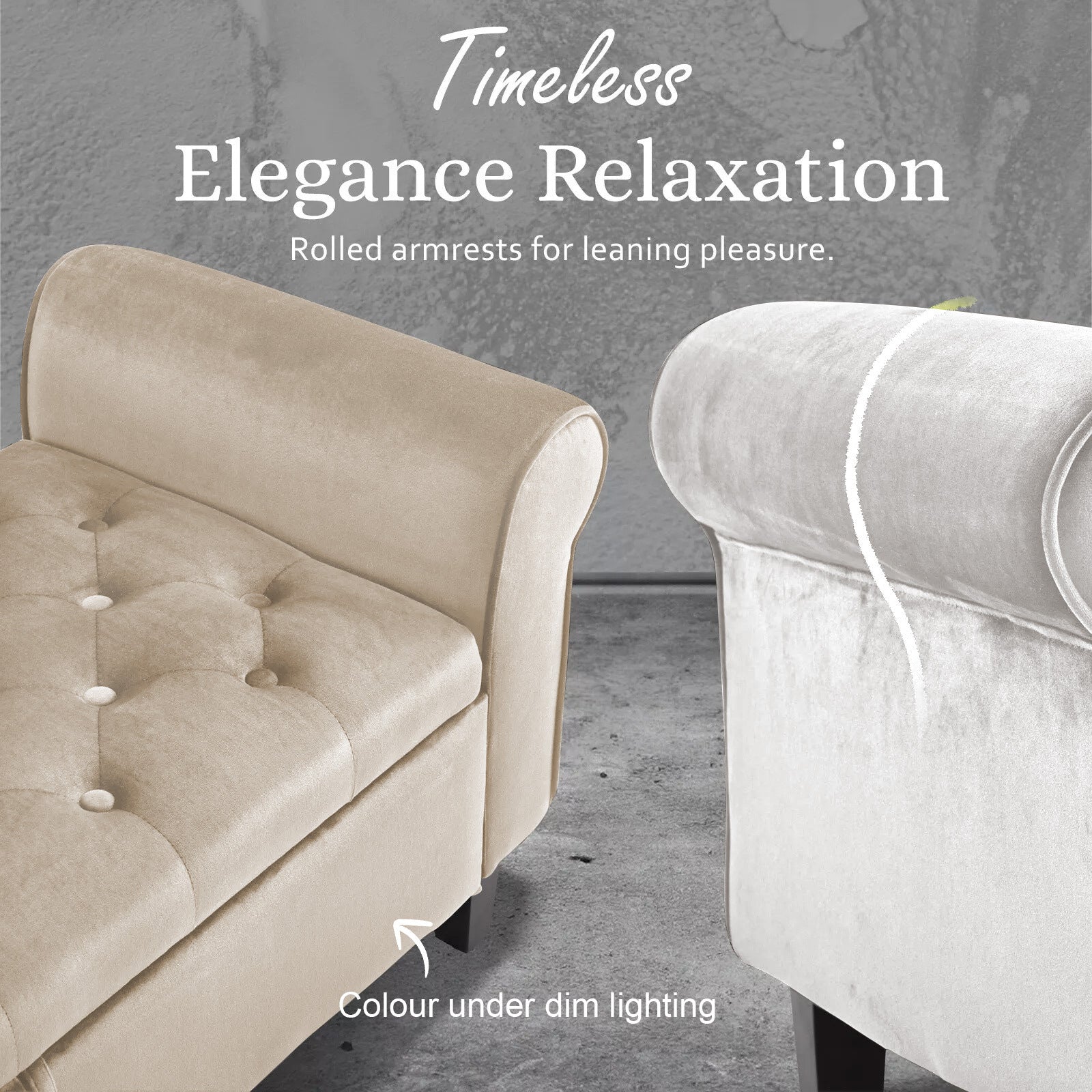 Storage Ottoman Stool Arm Bench Seat 132cm Velvet BEIGE 6