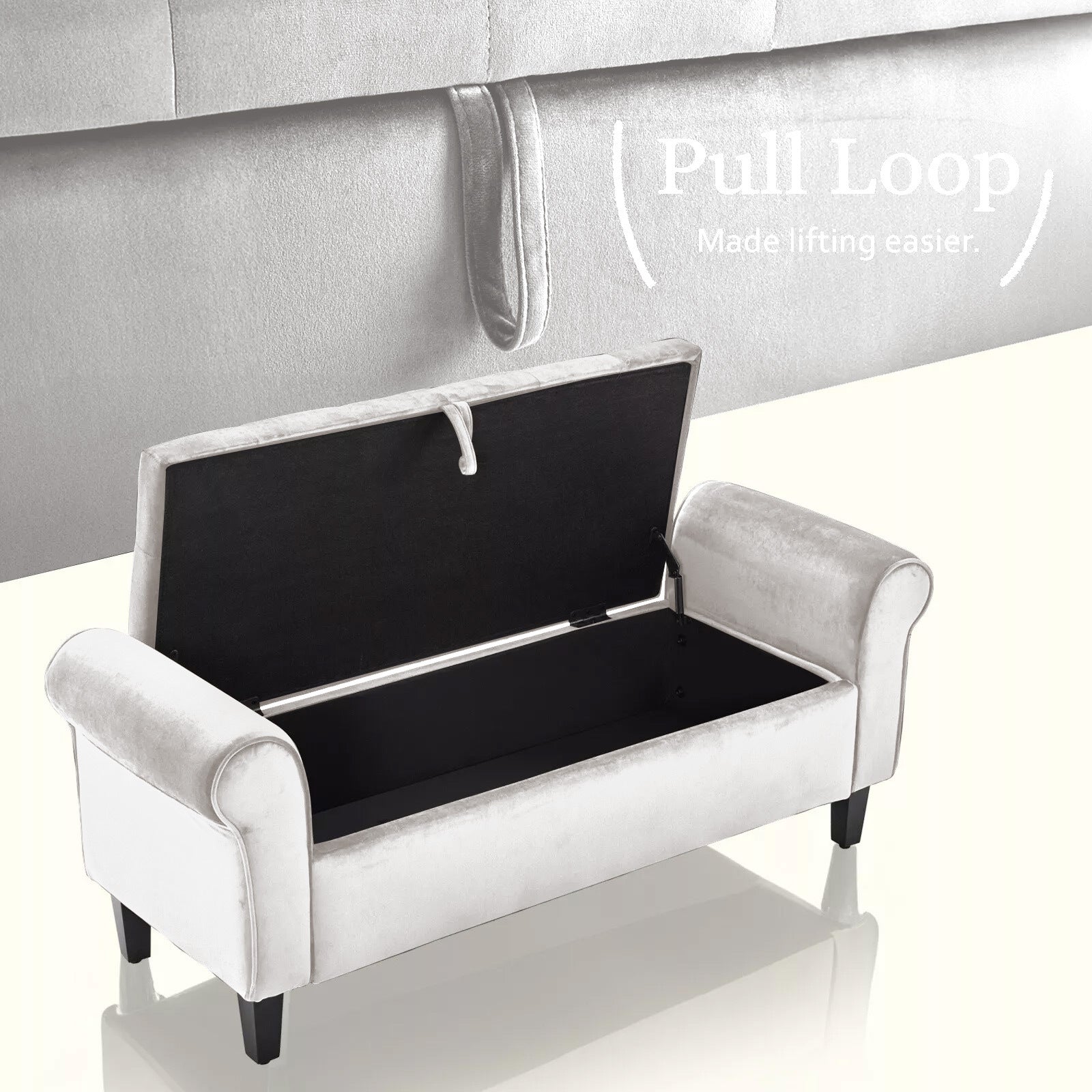 Storage Ottoman Stool Arm Bench Seat 132cm Velvet BEIGE 9