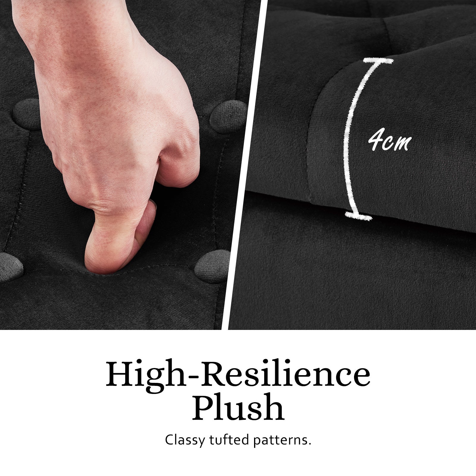 Storage Ottoman Stool Arm Bench Seat 132cm Velvet BLACK 5