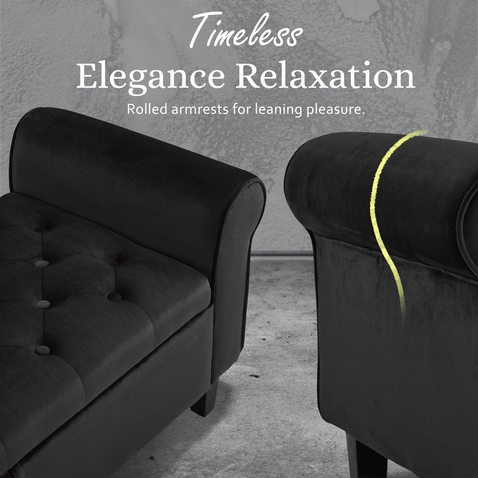 Storage Ottoman Stool Arm Bench Seat 132cm Velvet BLACK 6