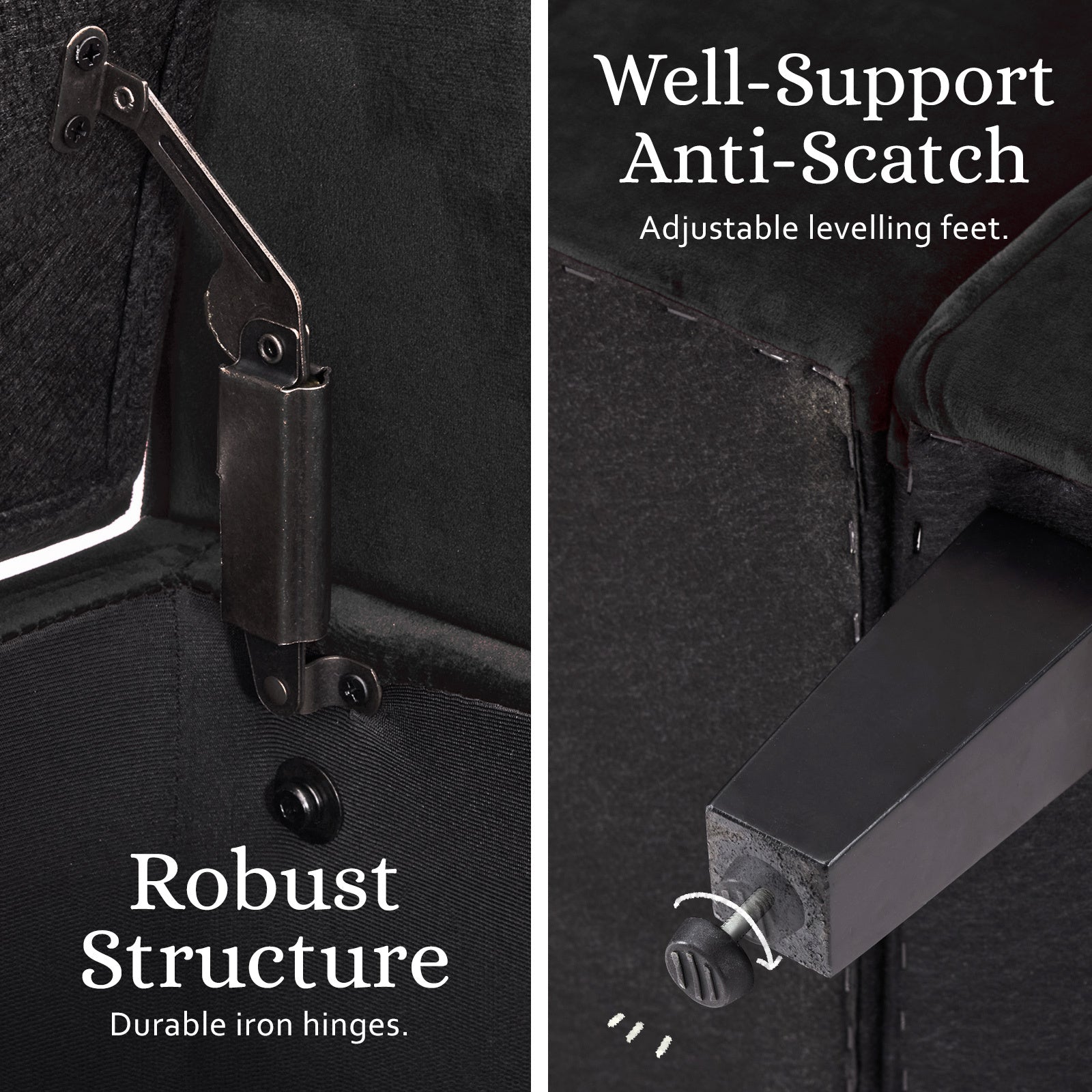 Storage Ottoman Stool Arm Bench Seat 132cm Velvet BLACK 10