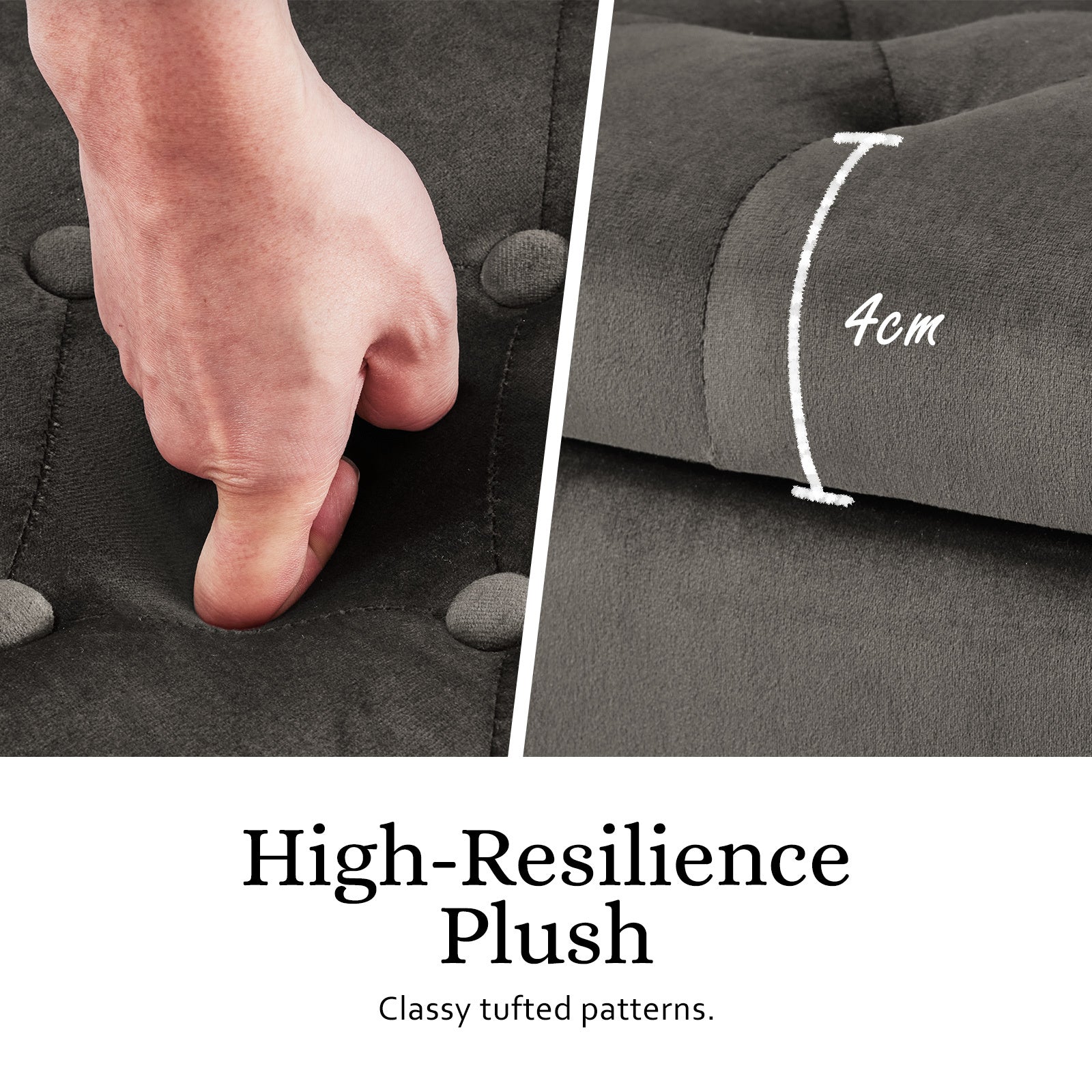 Storage Ottoman Stool Arm Bench Seat 132cm Velvet GREY 5