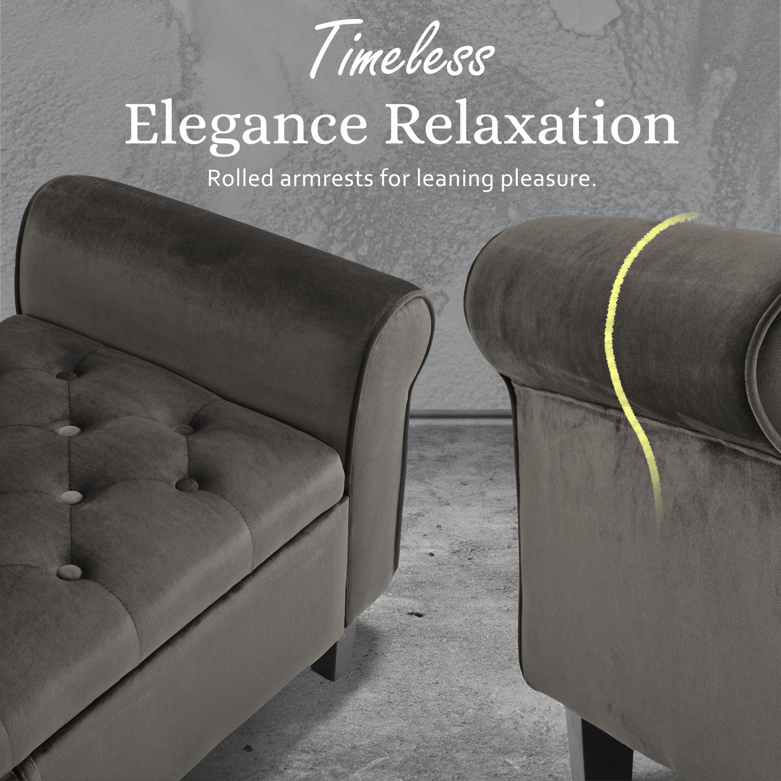 Storage Ottoman Stool Arm Bench Seat 132cm Velvet GREY 6