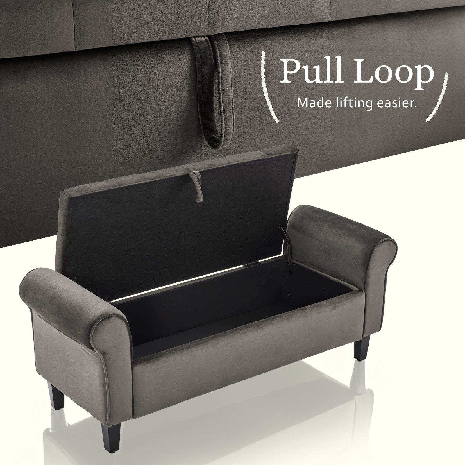 Storage Ottoman Stool Arm Bench Seat 132cm Velvet GREY 9