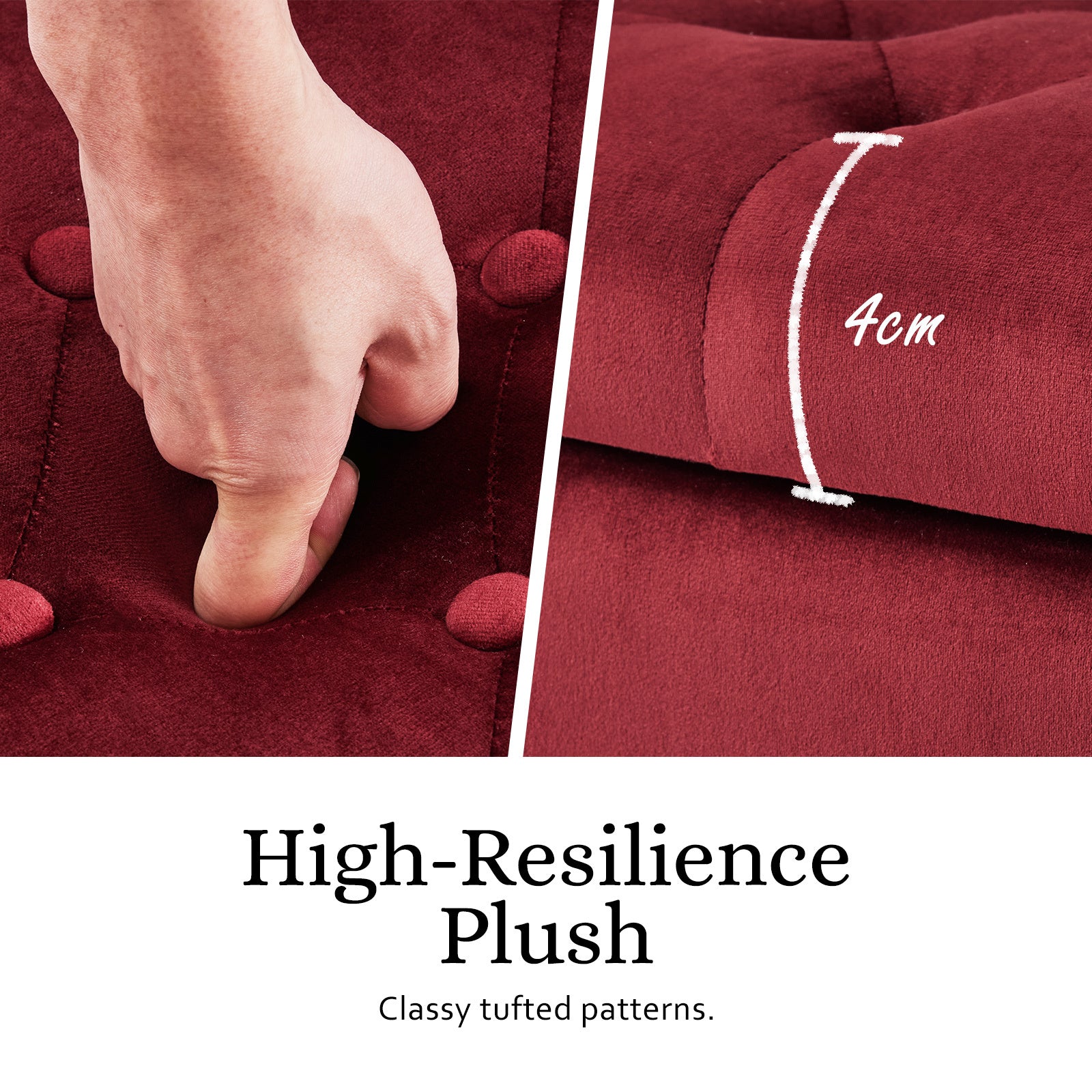 Storage Ottoman Stool Arm Bench Seat 132cm Velvet RED 5