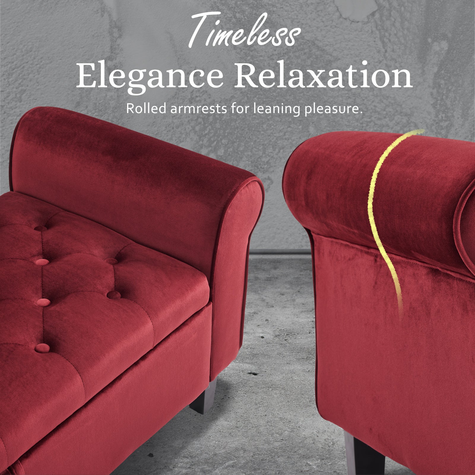 Storage Ottoman Stool Arm Bench Seat 132cm Velvet RED 6