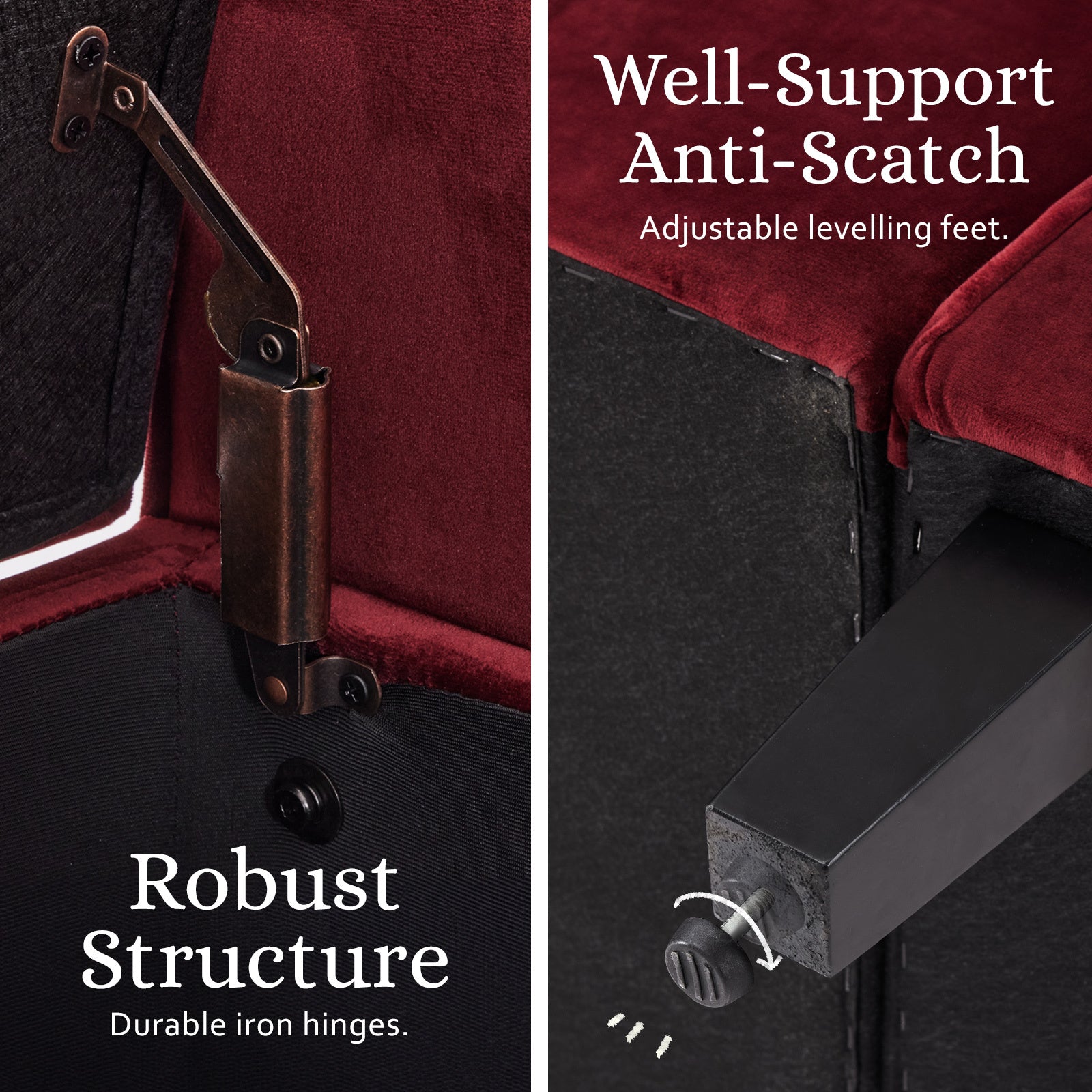 Storage Ottoman Stool Arm Bench Seat 132cm Velvet RED 10