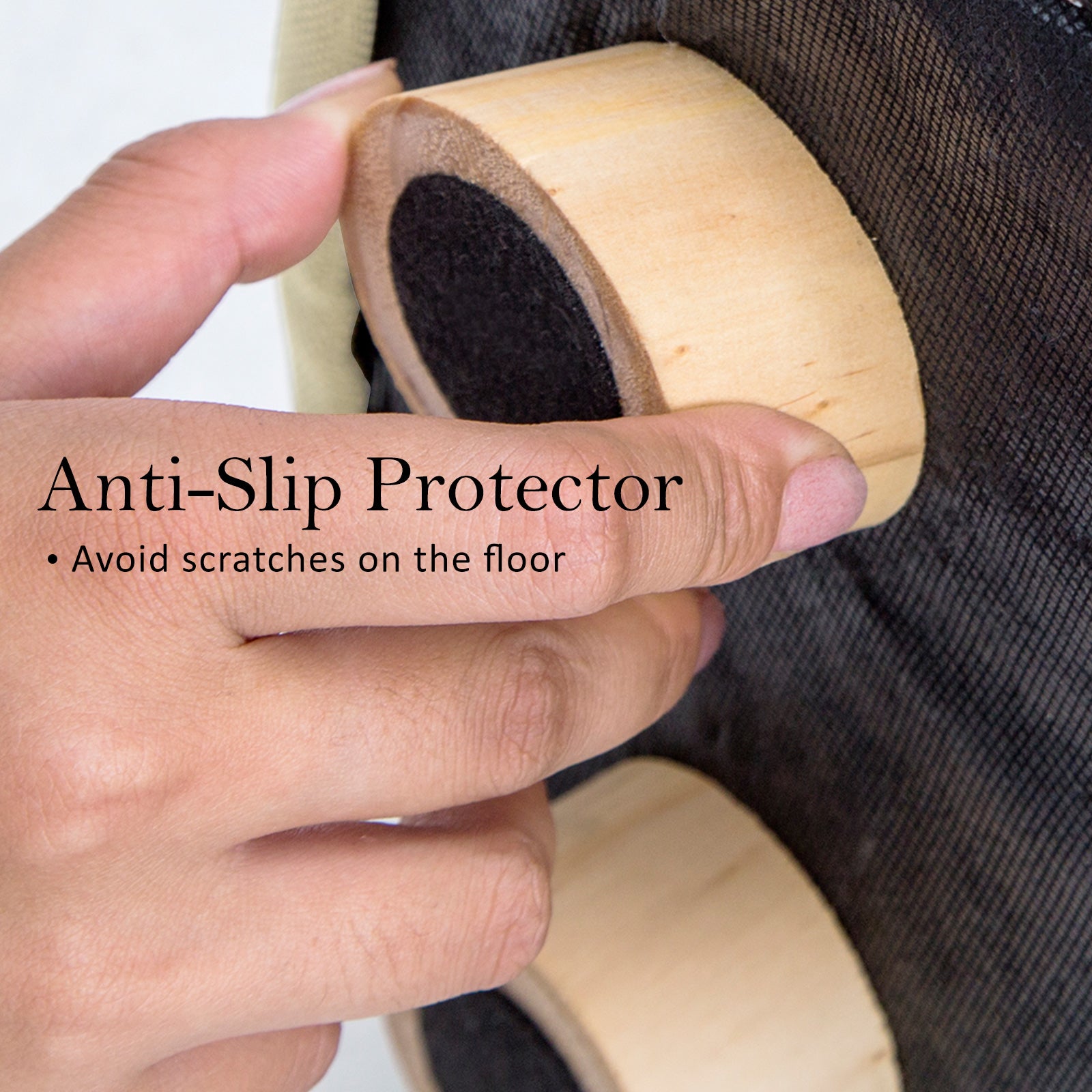 Fabric Ottoman Round Wooden Leg Foot Stool - BEIGE 8