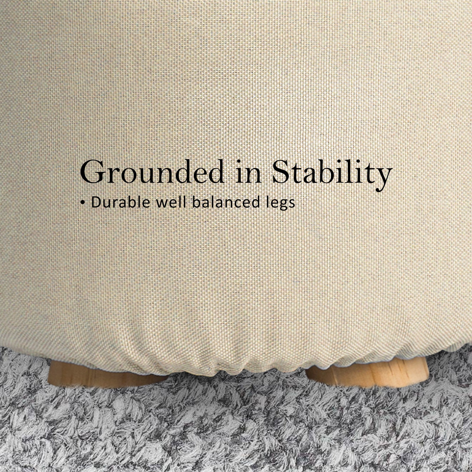Fabric Ottoman Round Wooden Leg Foot Stool - BEIGE 9