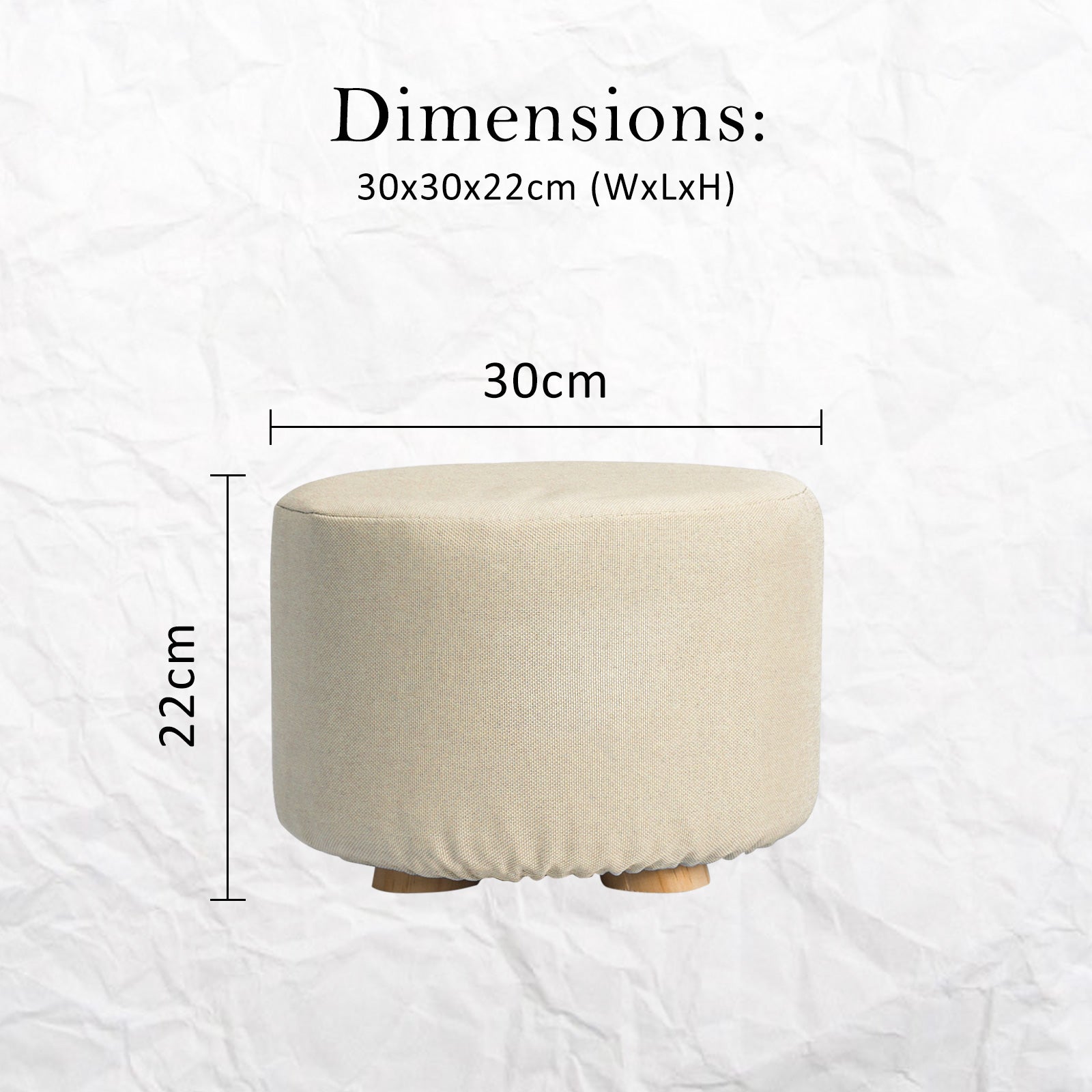 Fabric Ottoman Round Wooden Leg Foot Stool - BEIGE 12