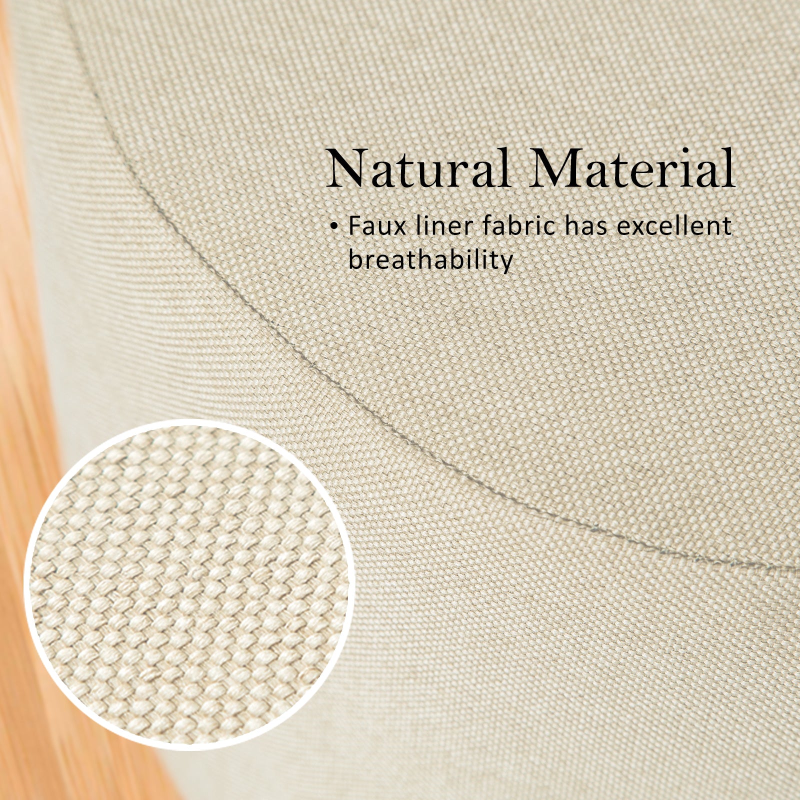 2X Fabric Ottoman Round Wooden Leg Foot Stool - BEIGE 4