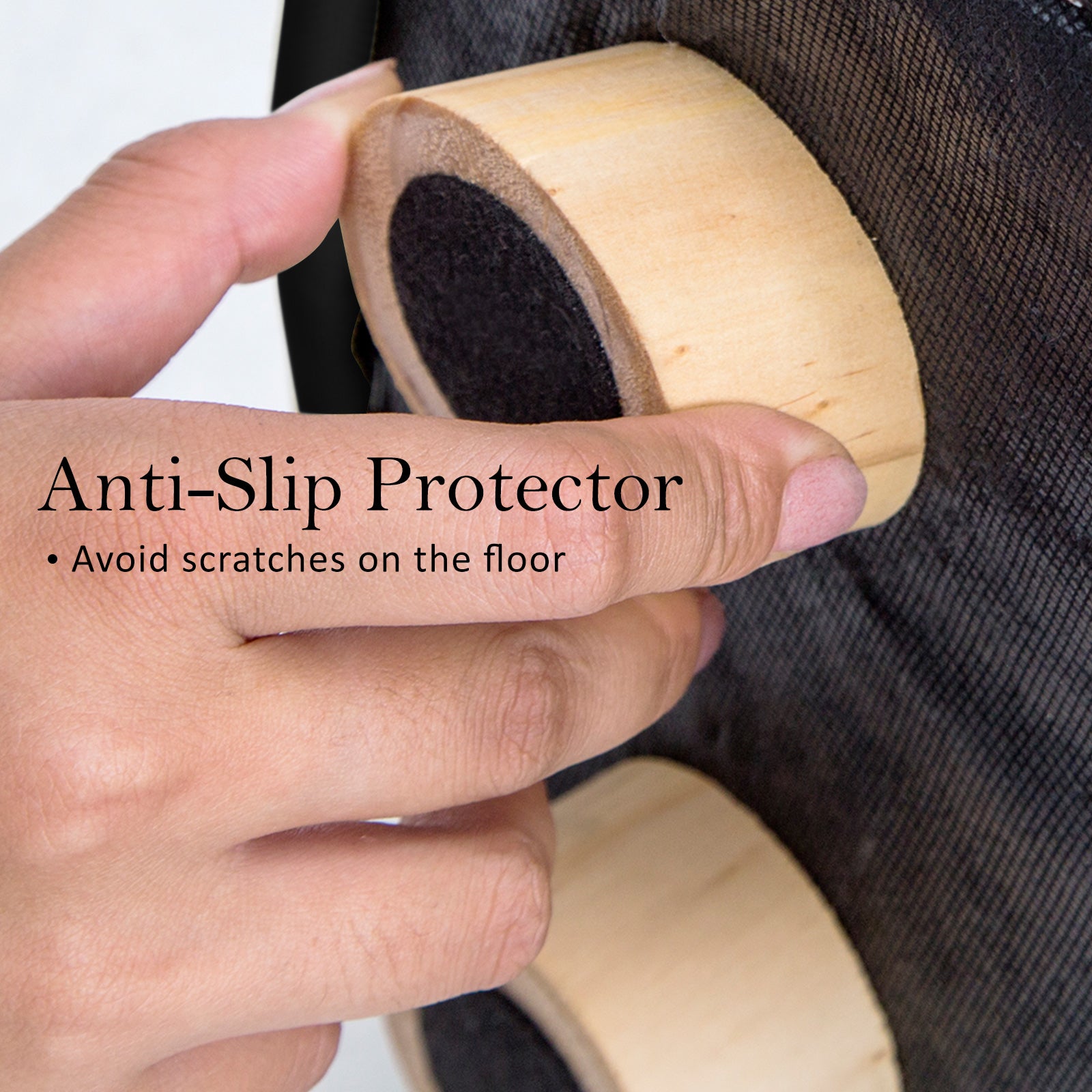 Fabric Ottoman Round Wooden Leg Foot Stool - BLACK 8