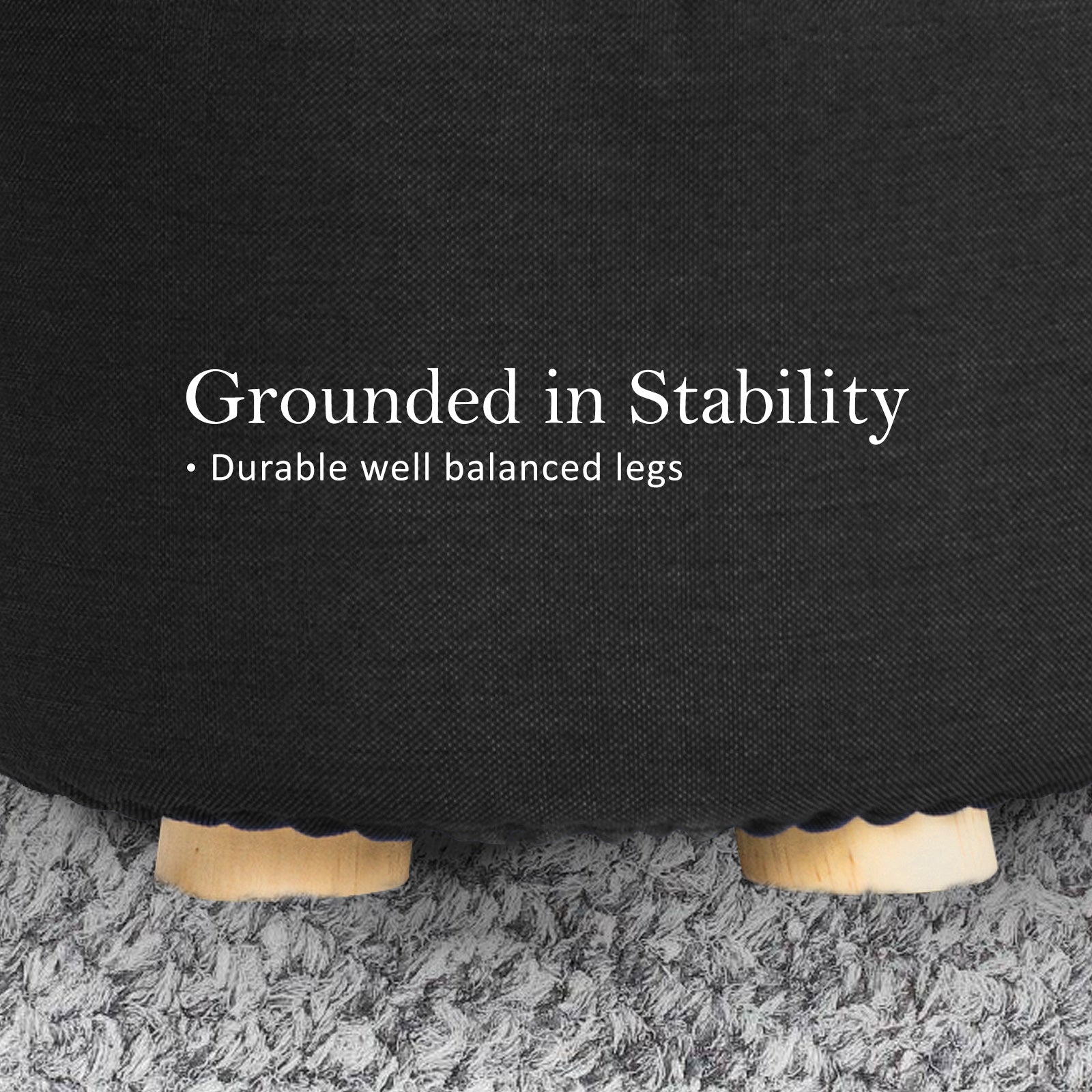 2X Fabric Ottoman Round Wooden Leg Foot Stool - BLACK 9