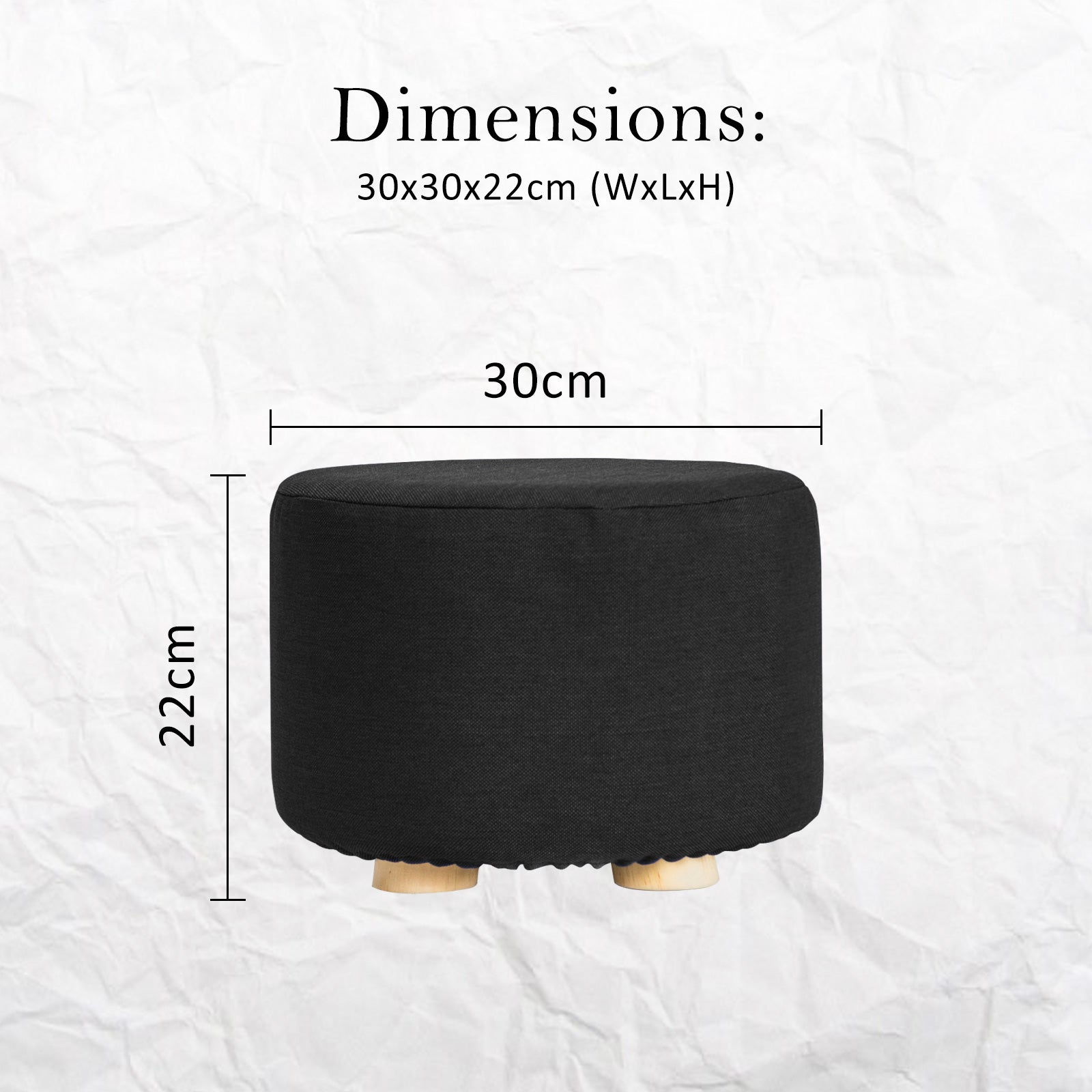 2X Fabric Ottoman Round Wooden Leg Foot Stool - BLACK 12