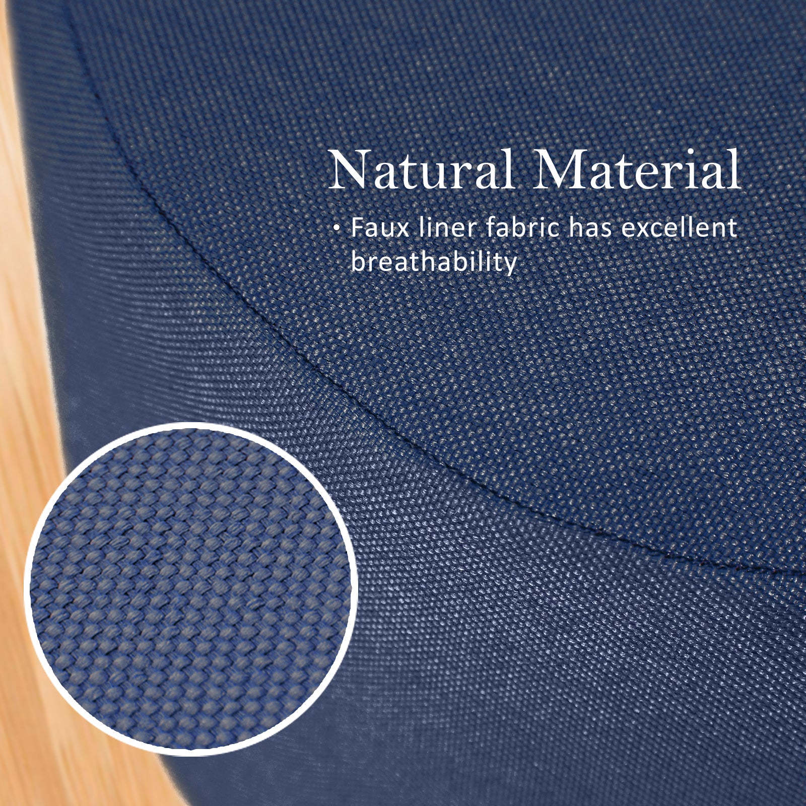 Fabric Ottoman Round Wooden Leg Foot Stool - DARK BLUE 4