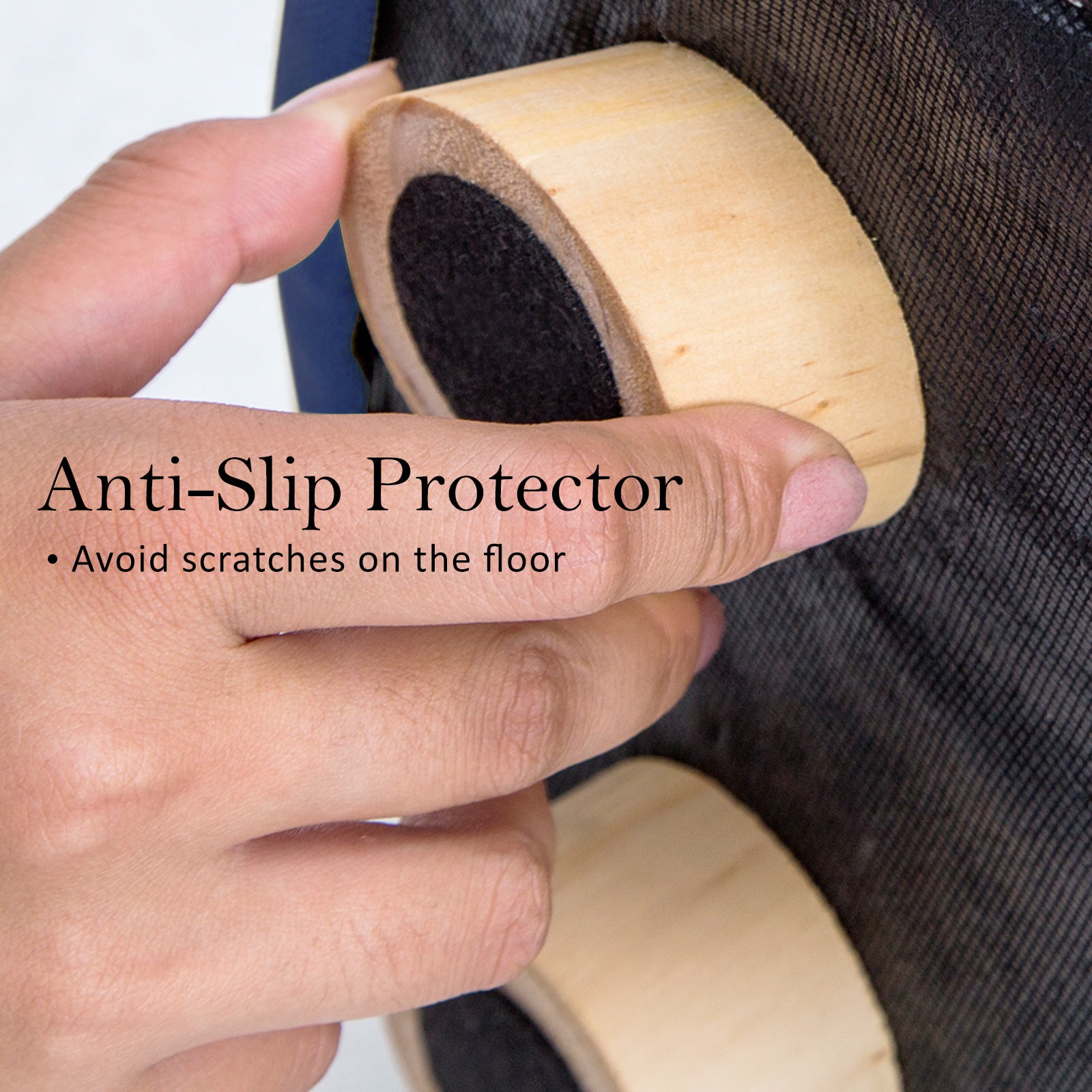 Fabric Ottoman Round Wooden Leg Foot Stool - DARK BLUE 8