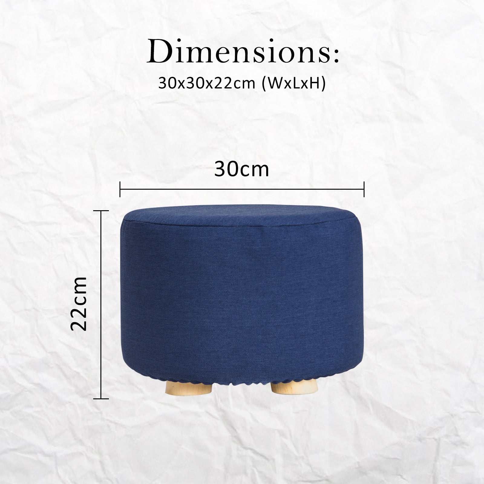 2X Fabric Ottoman Round Wooden Leg Foot Stool - DARK BLUE 12