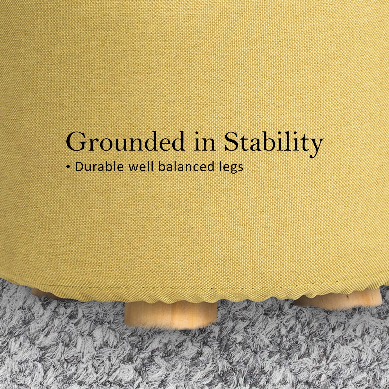 2X Fabric Ottoman Round Wooden Leg Foot Stool - Mustard Yellow 9