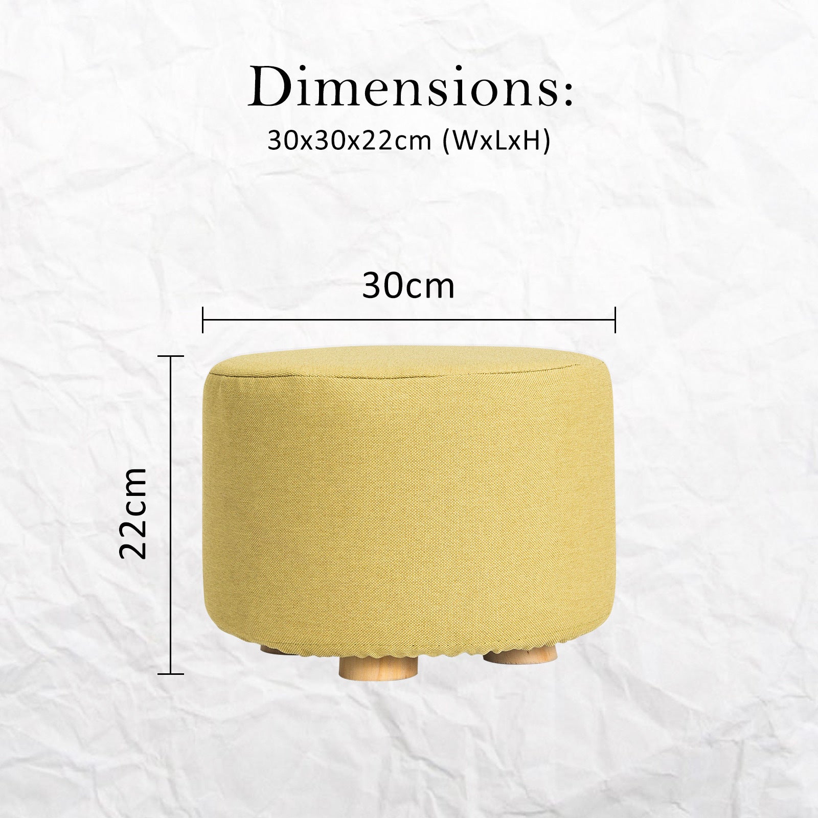 2X Fabric Ottoman Round Wooden Leg Foot Stool - Mustard Yellow 11