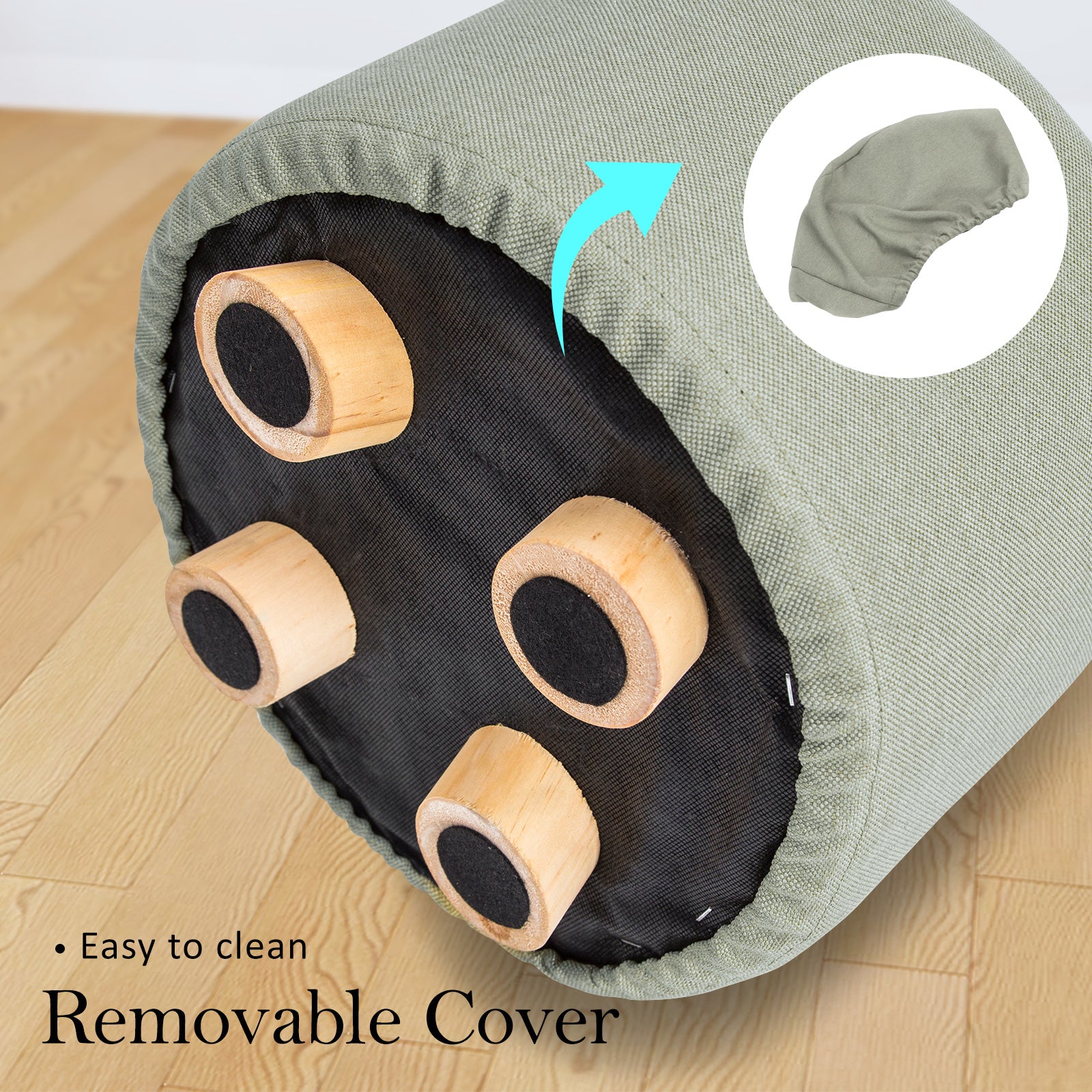 Fabric Ottoman Round Wooden Leg Foot Stool - GREY 6