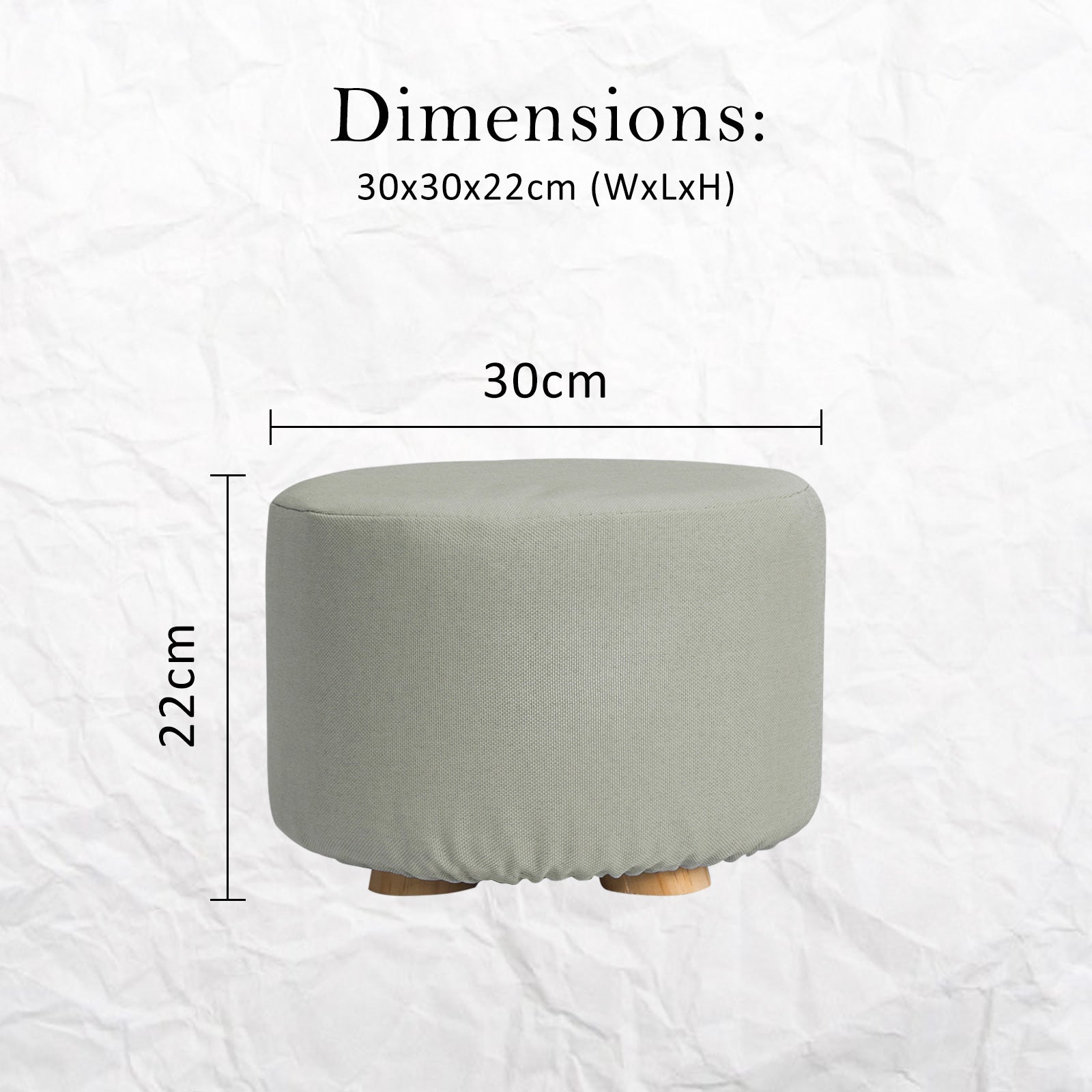 2X Fabric Ottoman Round Wooden Leg Foot Stool - GREY 12