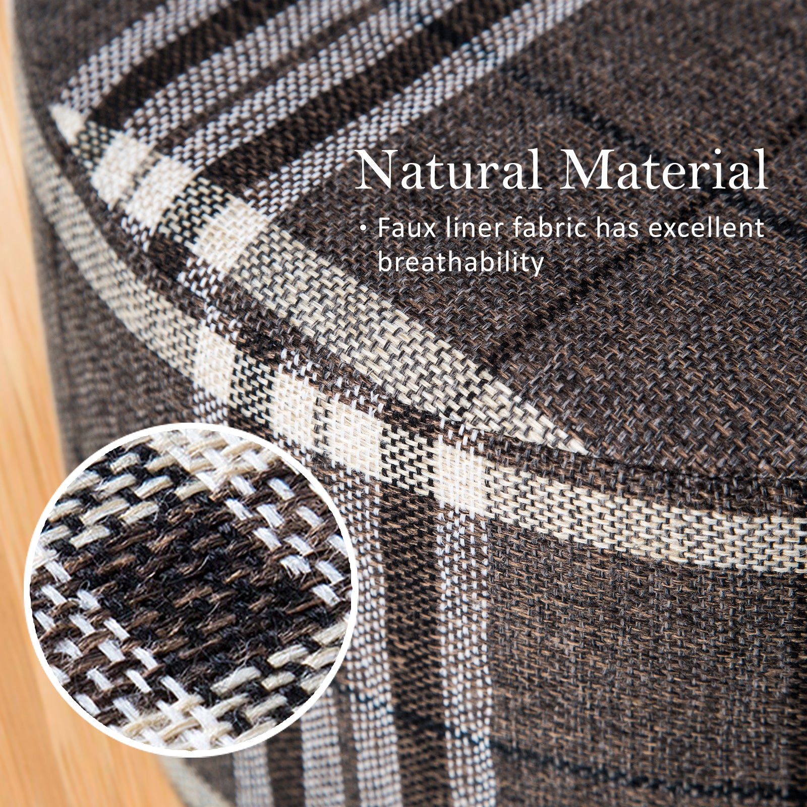 Fabric Ottoman Round Wooden Leg Foot Stool - LATTICE 4