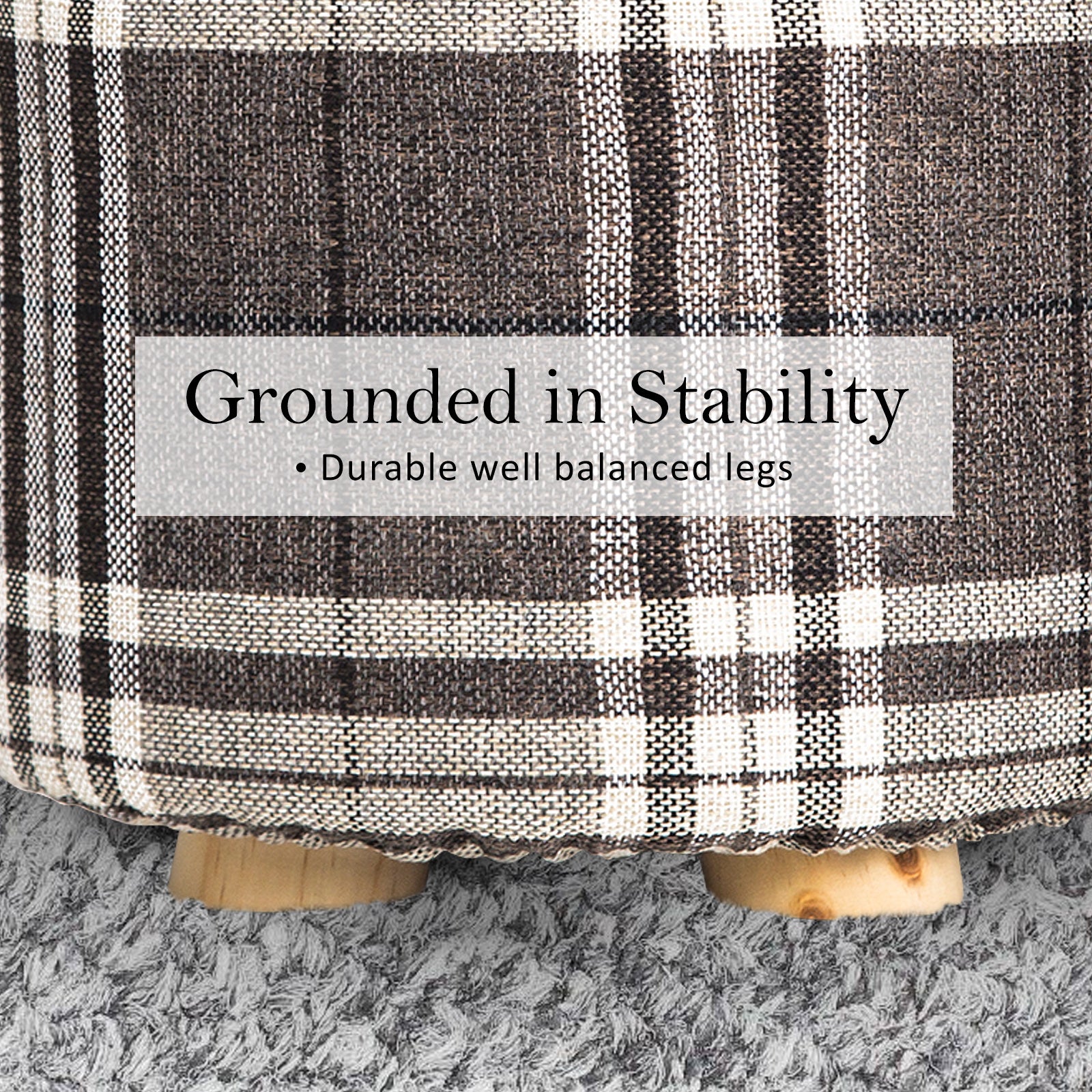 Fabric Ottoman Round Wooden Leg Foot Stool - LATTICE 9