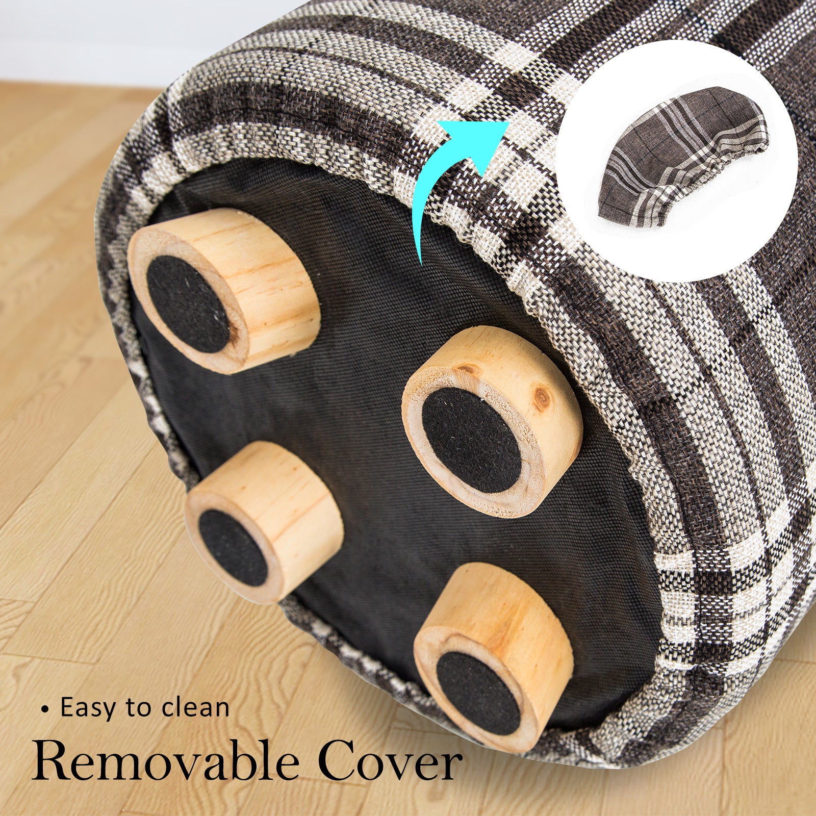 2X Fabric Ottoman Round Wooden Leg Foot Stool - LATTICE 6