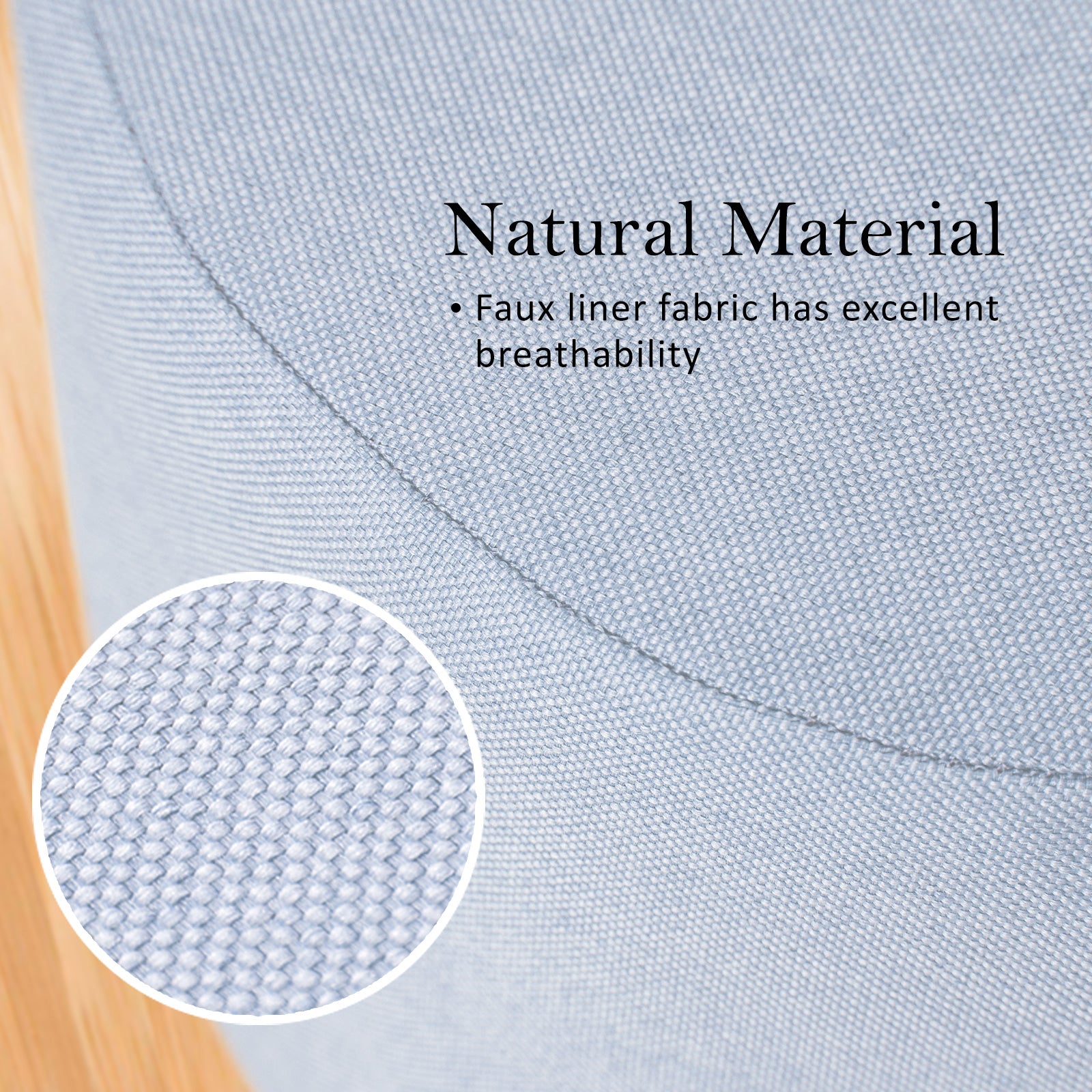 Fabric Ottoman Round Wooden Leg Foot Stool - LIGHT BLUE 4