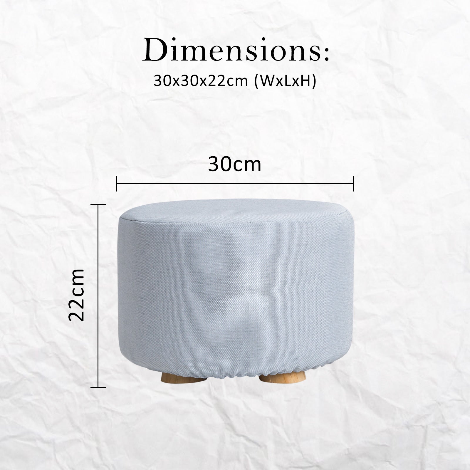 Fabric Ottoman Round Wooden Leg Foot Stool - LIGHT BLUE 12