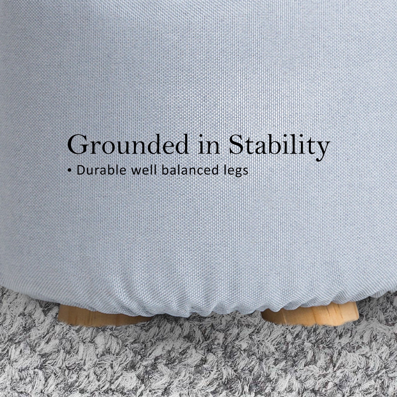 2X Fabric Ottoman Round Wooden Leg Foot Stool - LIGHT BLUE 9