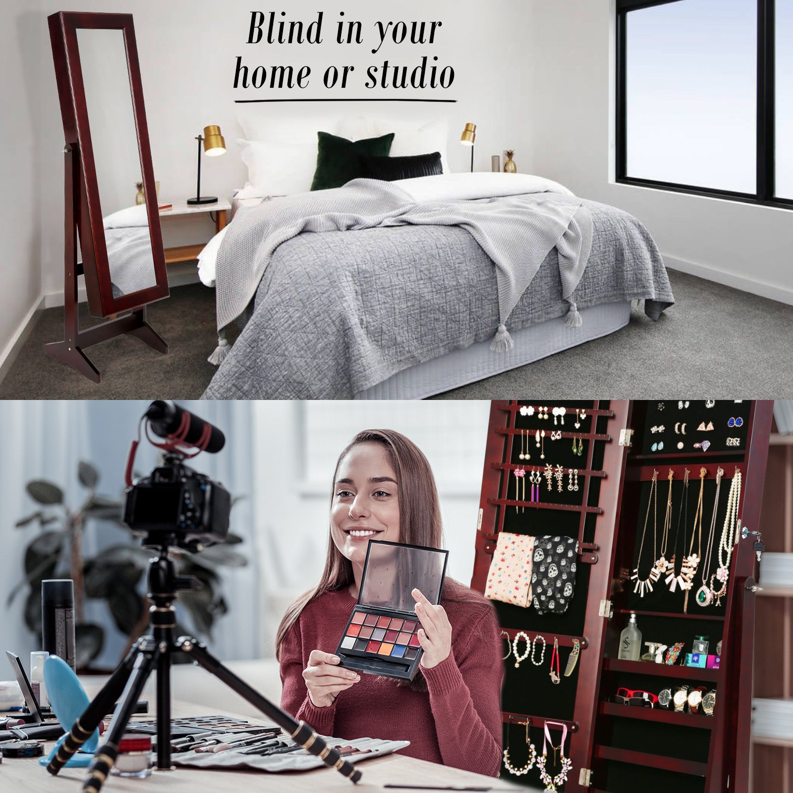 Mirror Jewellery Cabinet Storage Organiser LUVO 146cm WALNUT 3