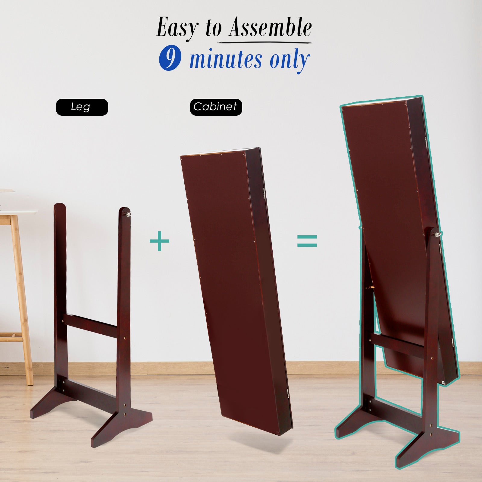 Mirror Jewellery Cabinet Storage Organiser LUVO 146cm WALNUT 10