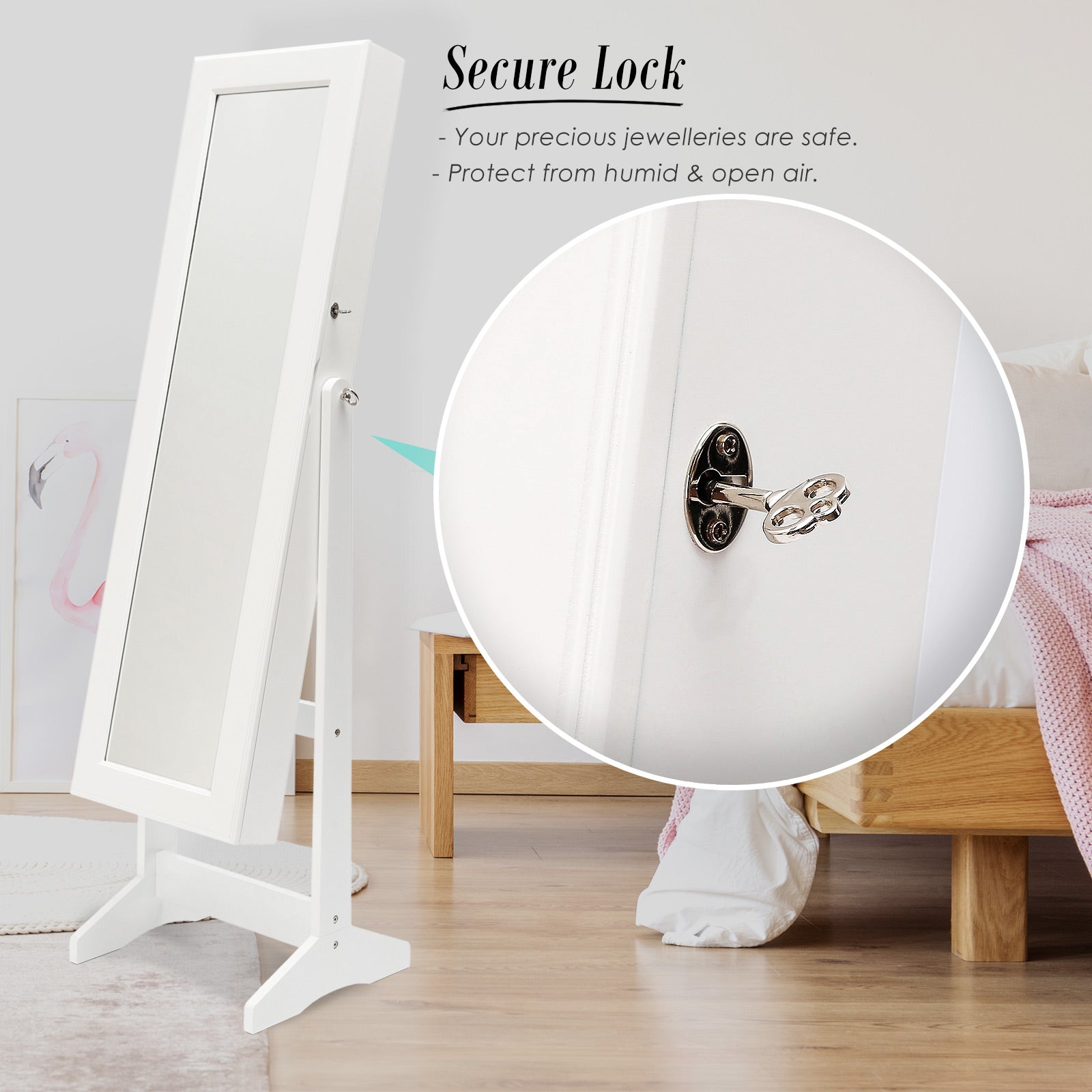 Mirror Jewellery Cabinet Storage Organiser LUVO 146cm WHITE 6