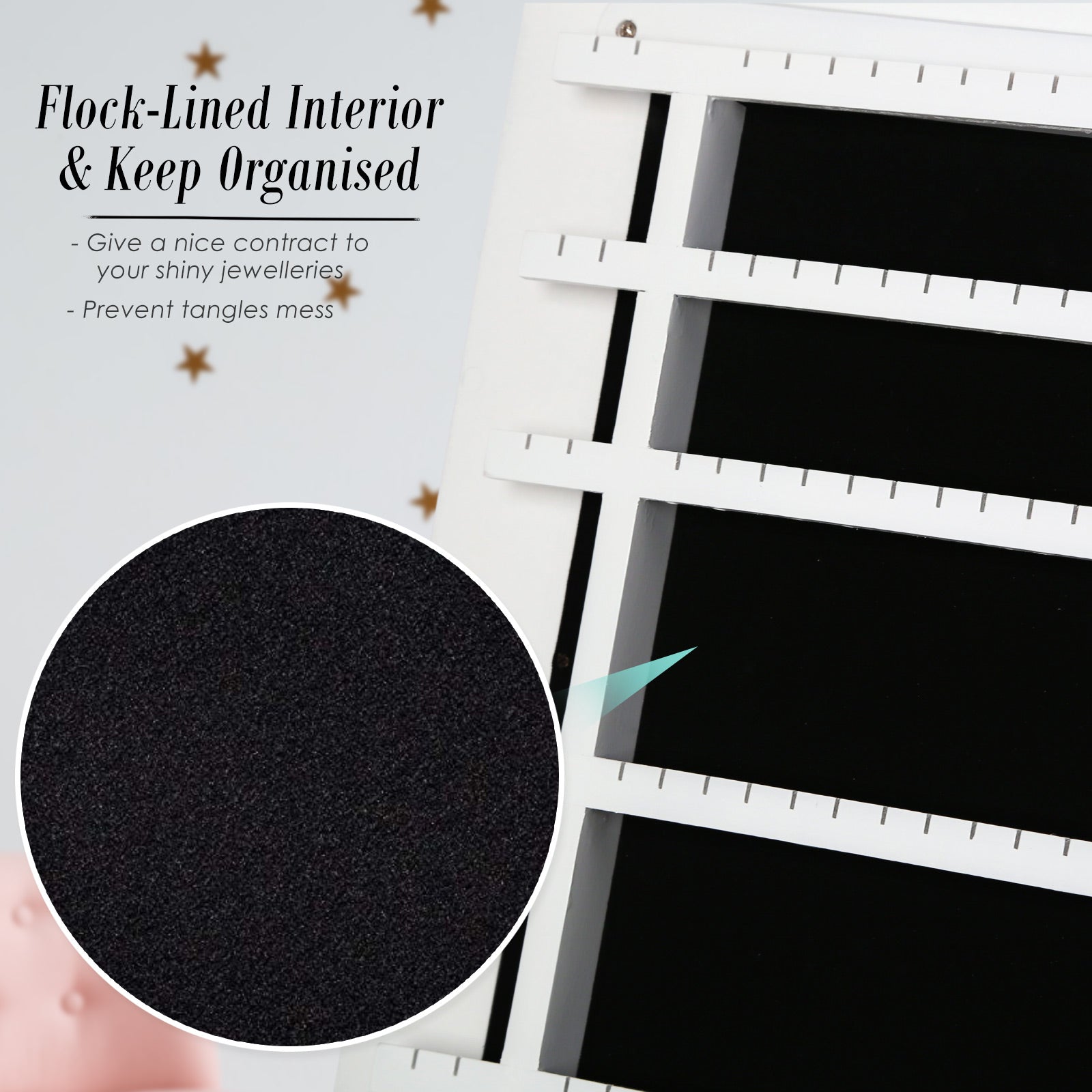 Mirror Jewellery Cabinet Storage Organiser LUVO 146cm WHITE 7