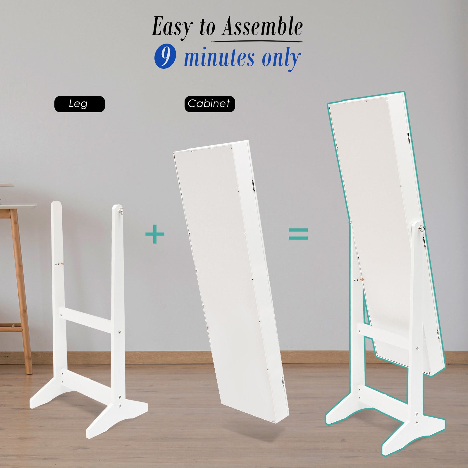 Mirror Jewellery Cabinet Storage Organiser LUVO 146cm WHITE 10