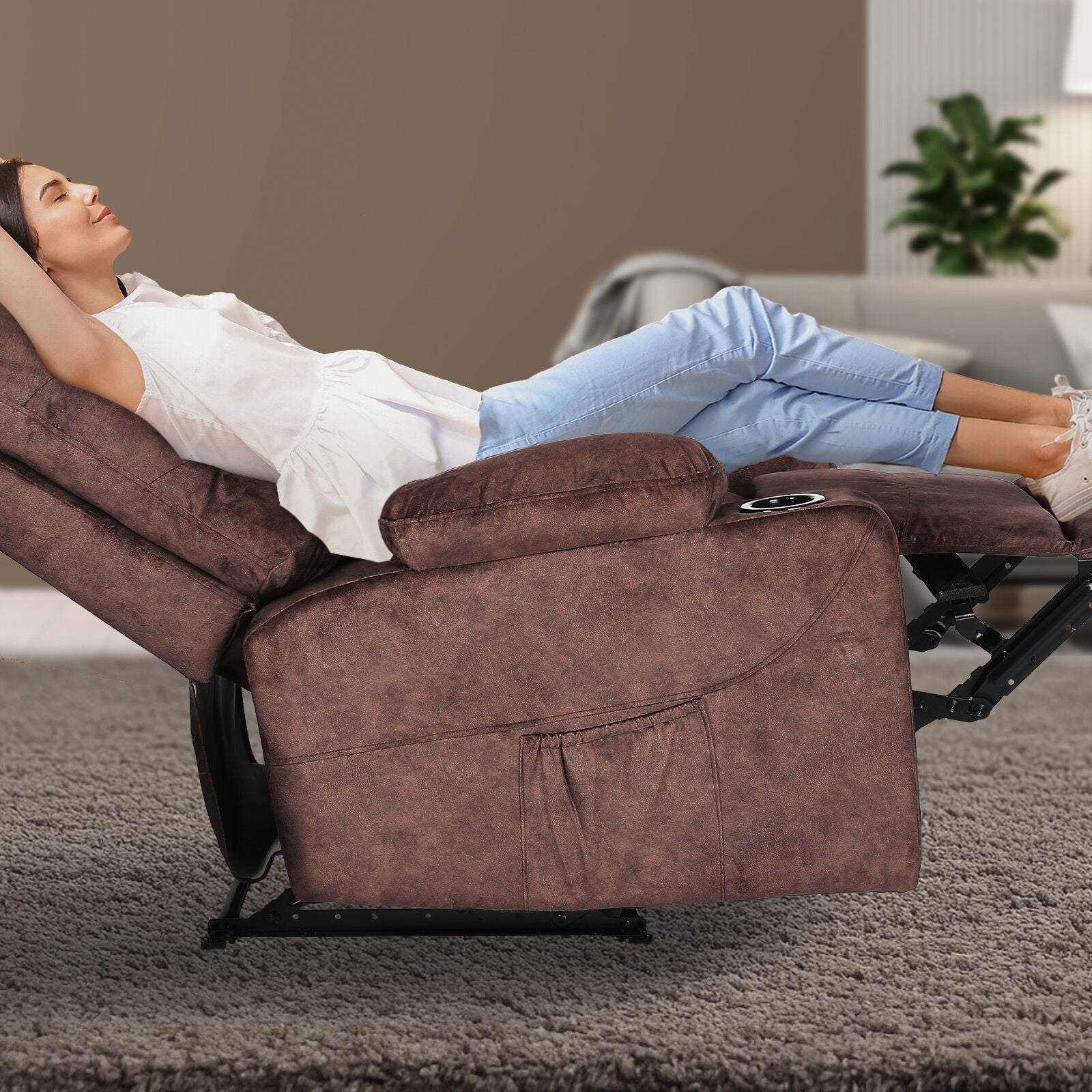 8-Point Electric Massage Recliner Chair - Leathaire Lounge Sofa Armchair AVERY BROWN 3