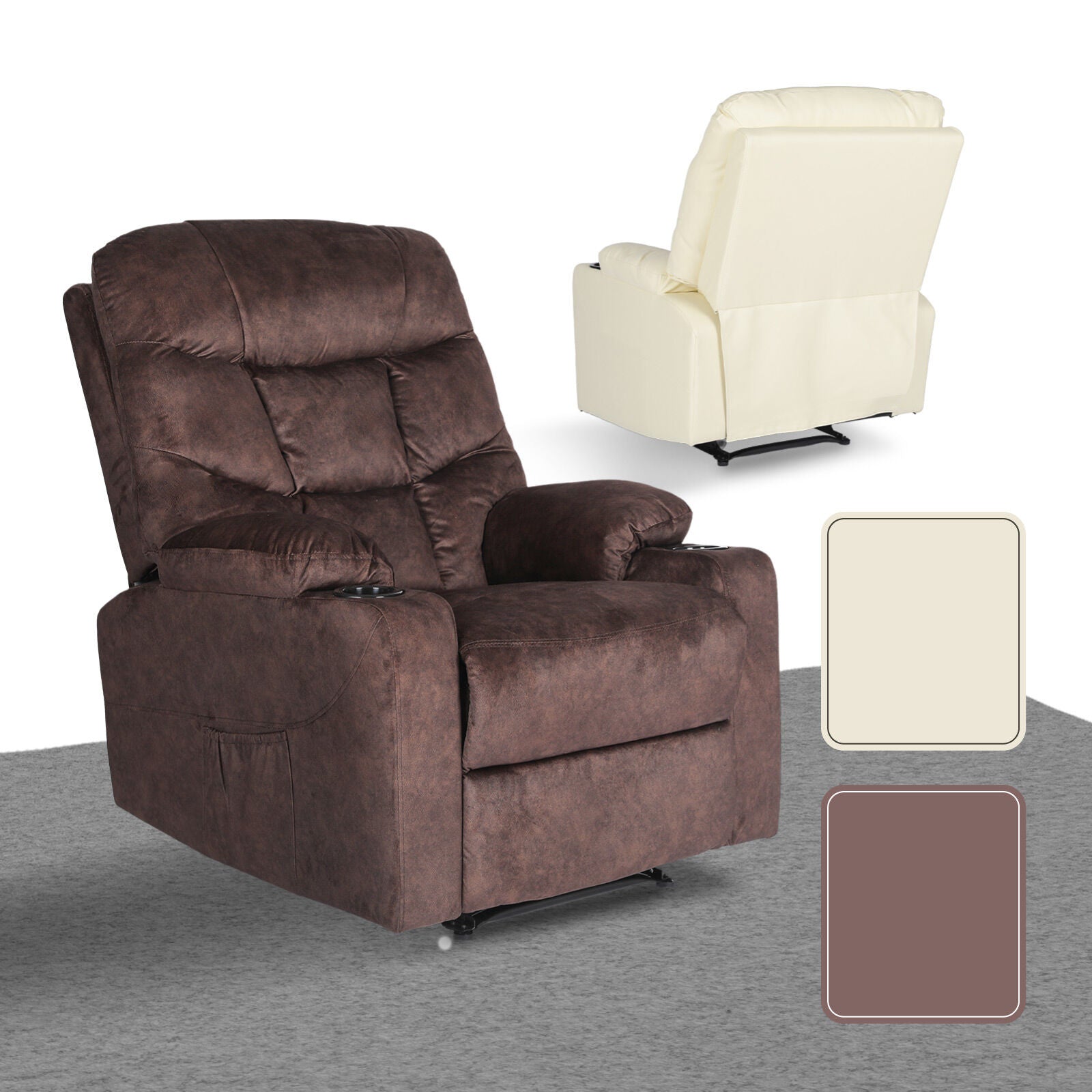 8-Point Electric Massage Recliner Chair - Leathaire Lounge Sofa Armchair AVERY BROWN 11