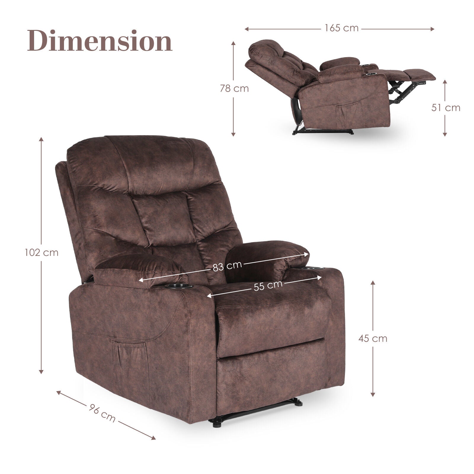 8-Point Electric Massage Recliner Chair - Leathaire Lounge Sofa Armchair AVERY BROWN 12