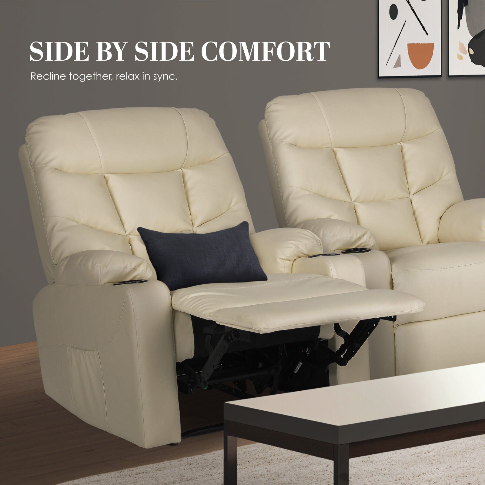 8-Point Electric Massage Recliner Chair - PU Leather Lounge Sofa Armchair ARLEEN BEIGE 7