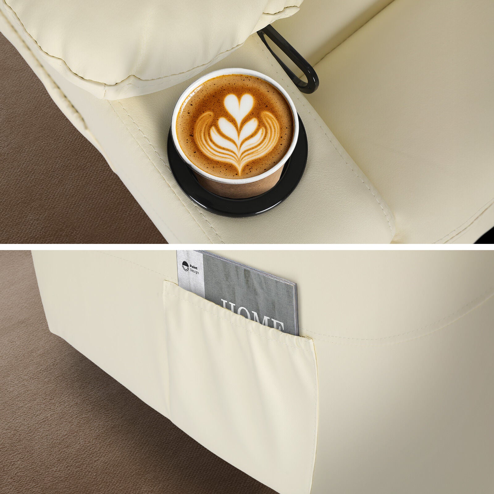 8-Point Electric Massage Recliner Chair - PU Leather Lounge Sofa Armchair ARLEEN BEIGE 9