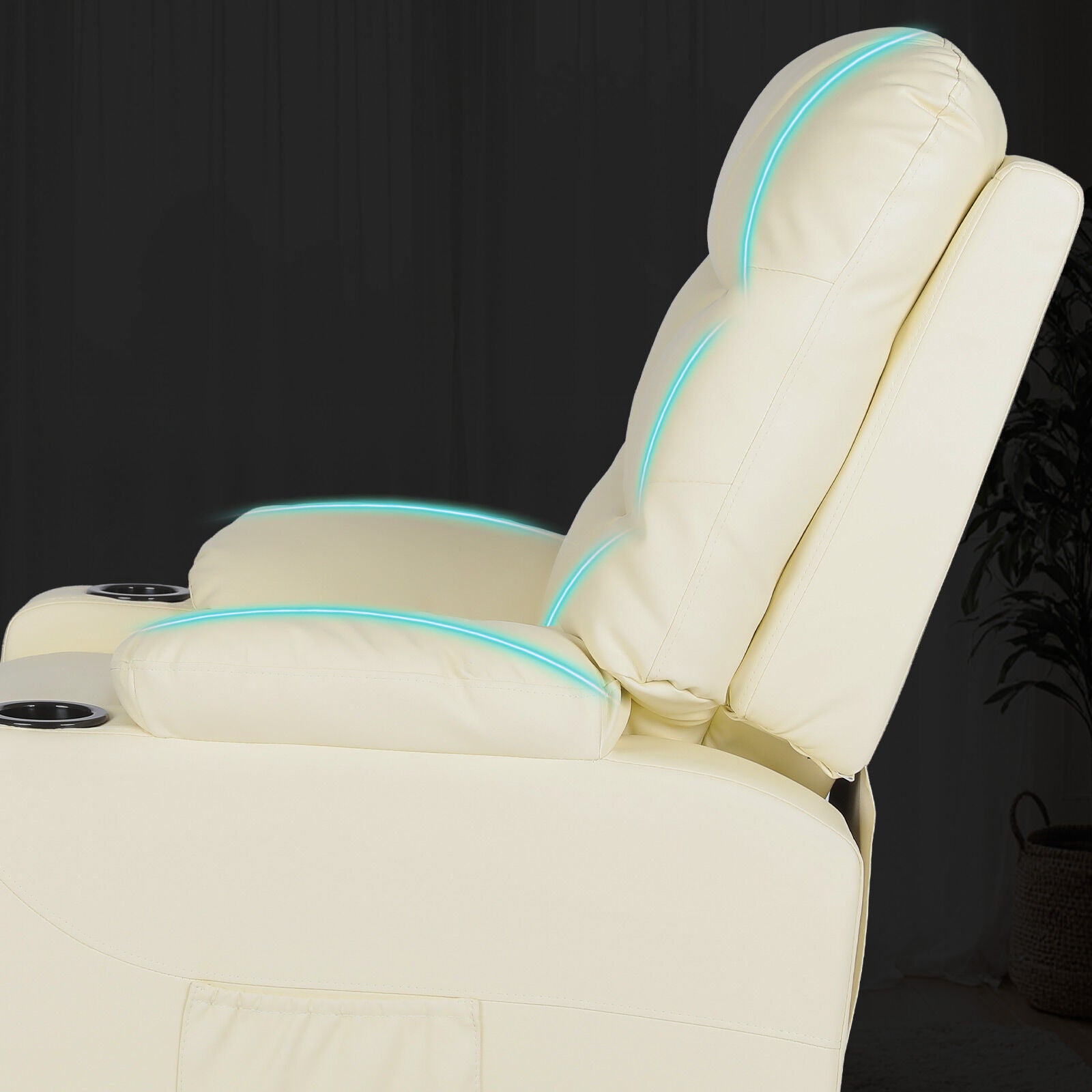 8-Point Electric Massage Recliner Chair - PU Leather Lounge Sofa Armchair ARLEEN BEIGE 10