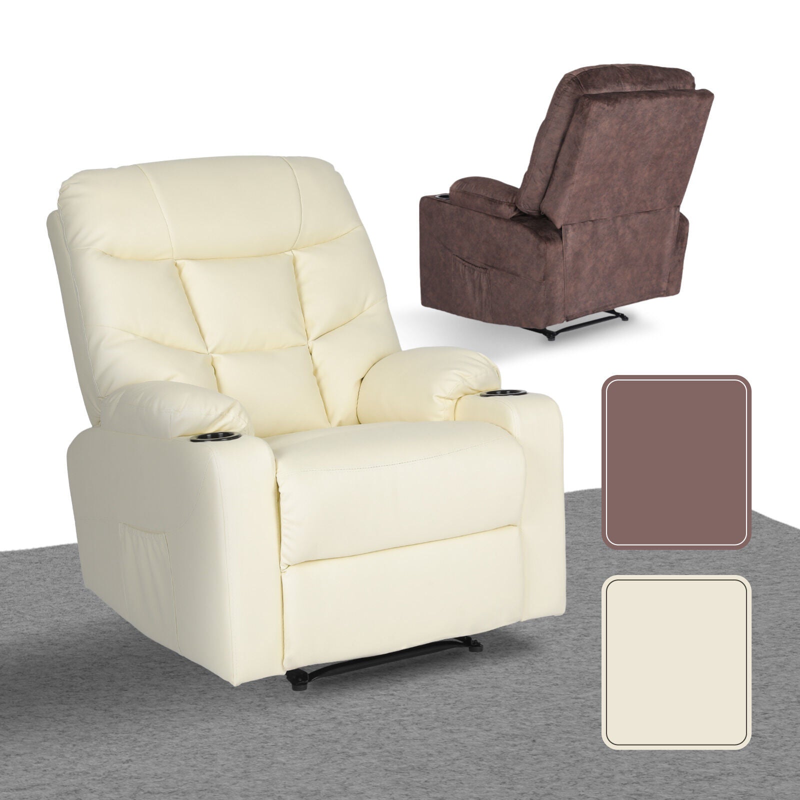 8-Point Electric Massage Recliner Chair - PU Leather Lounge Sofa Armchair ARLEEN BEIGE 11