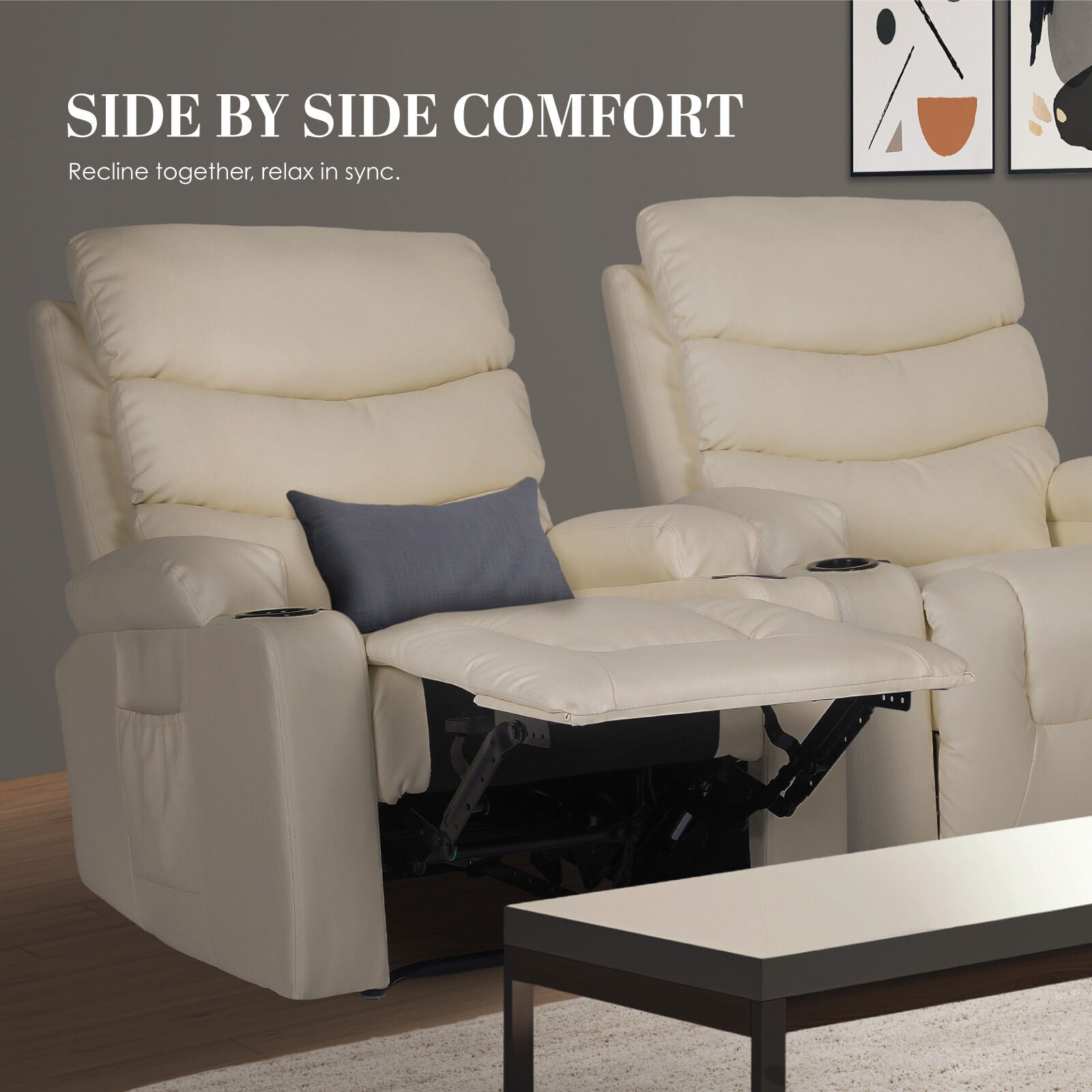 8-Point Electric Massage Recliner Chair - PU Leather Lounge Sofa Armchair CELINA CREAM 7