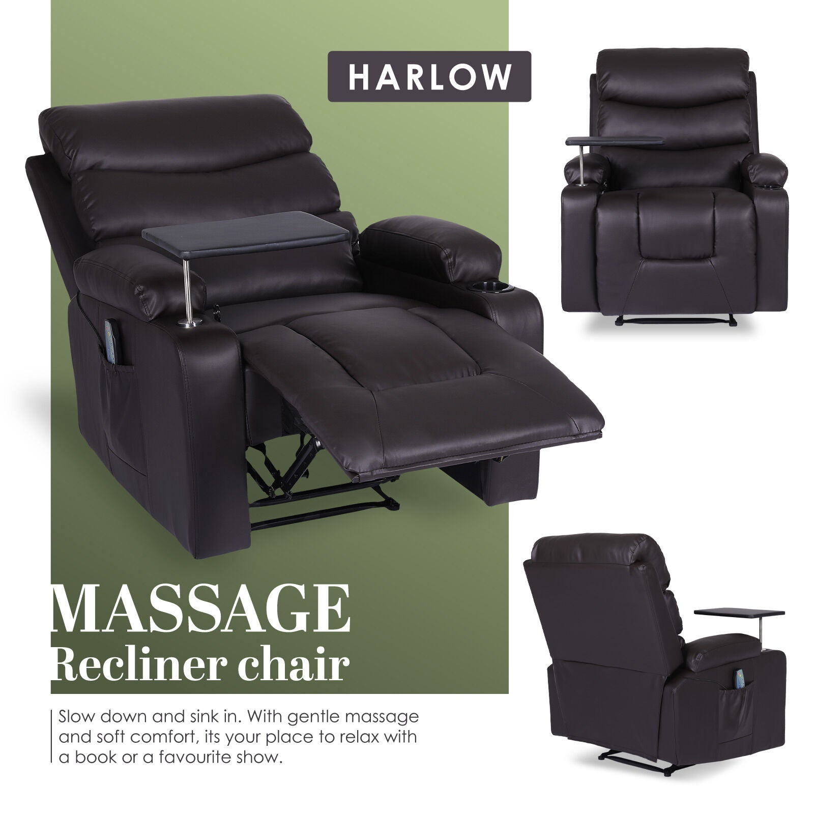 8-Point Electric Massage Recliner Chair - PU Leather Electric Lounge Sofa Armchair HARLOW BROWN 4