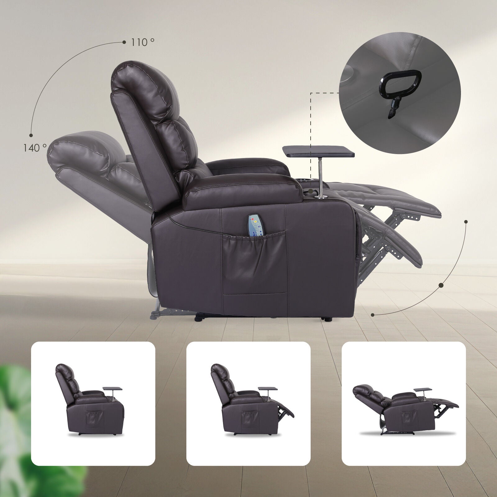 8-Point Electric Massage Recliner Chair - PU Leather Electric Lounge Sofa Armchair HARLOW BROWN 9