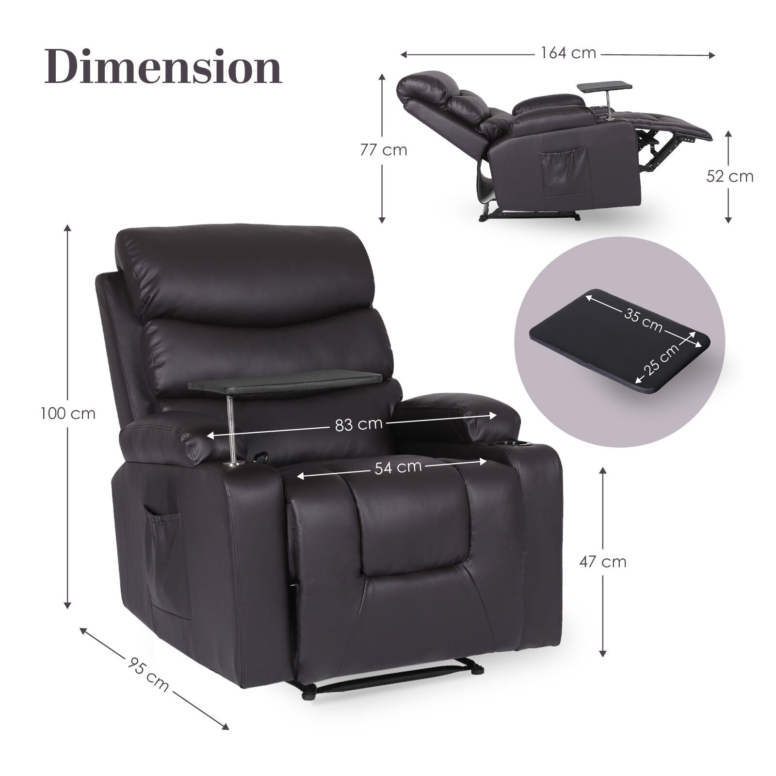 8-Point Electric Massage Recliner Chair - PU Leather Electric Lounge Sofa Armchair HARLOW BROWN 11
